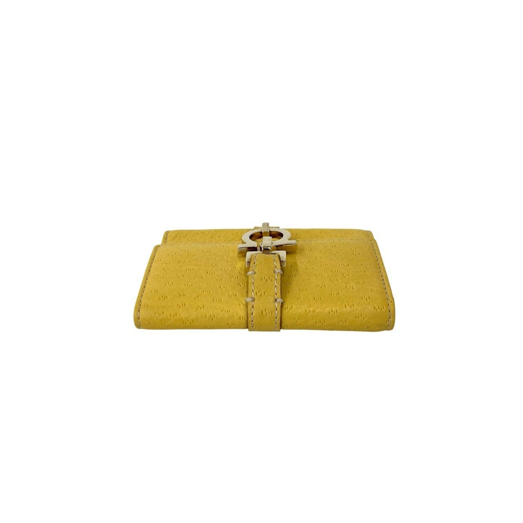 Salvatore Ferragamo Salvatore Ferragamo Gancini hardware leather tri-fold accessory/key case, 6-ring, yellow, 11007 Size ONE SIZE - 3 Thumbnail