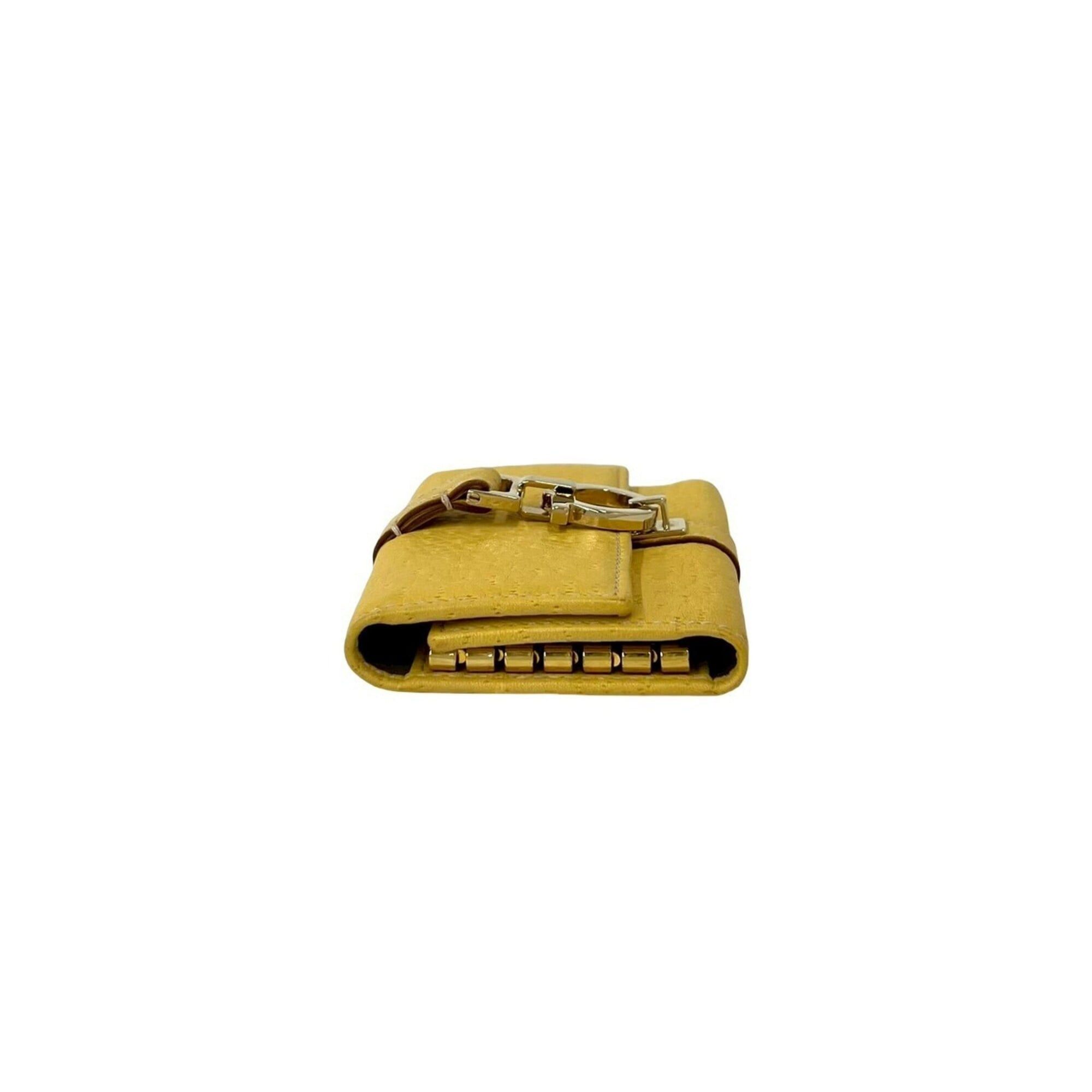 Salvatore Ferragamo Salvatore Ferragamo Gancini hardware leather tri-fold accessory/key case, 6-ring, yellow, 11007 Size ONE SIZE - 4 Thumbnail