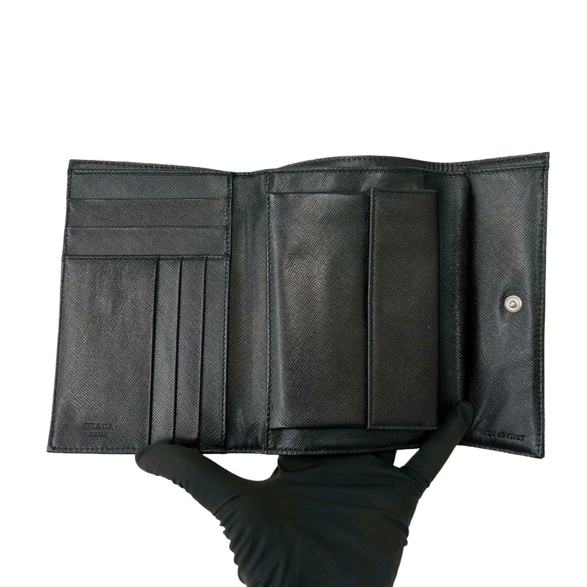 Prada PRADA Triangle Logo Hardware Tessuto Nylon Leather Tri-fold Wallet Black 22197 Size ONE SIZE - 7 Thumbnail