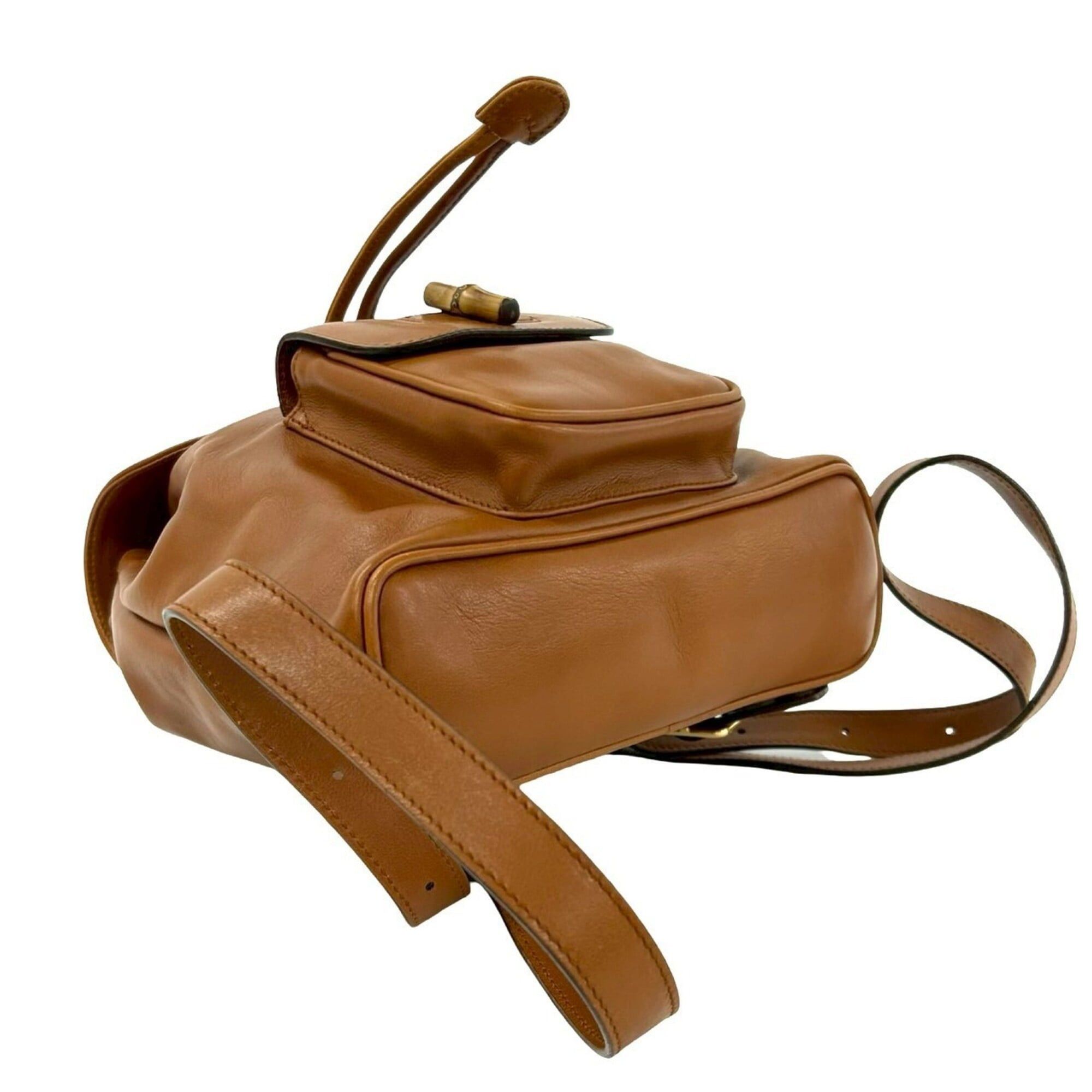 Gucci GUCCI Vintage Bamboo Leather Drawstring Mini Backpack Daypack (Brown) 258-7 Size ONE SIZE - 7 Thumbnail