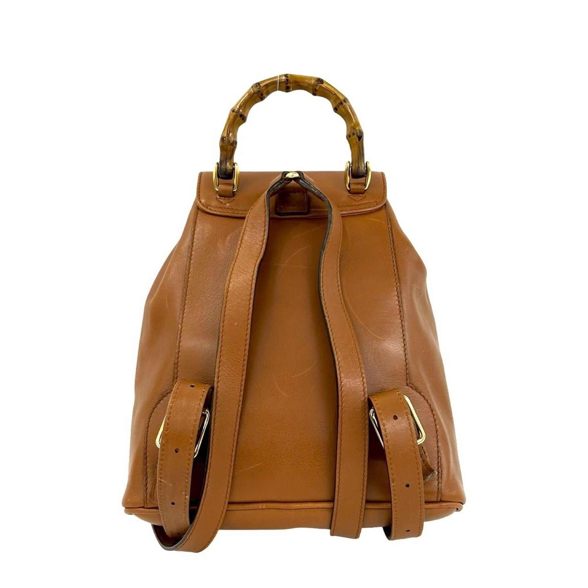 Gucci GUCCI Vintage Bamboo Leather Drawstring Mini Backpack Daypack (Brown) 258-7 Size ONE SIZE - 3 Thumbnail