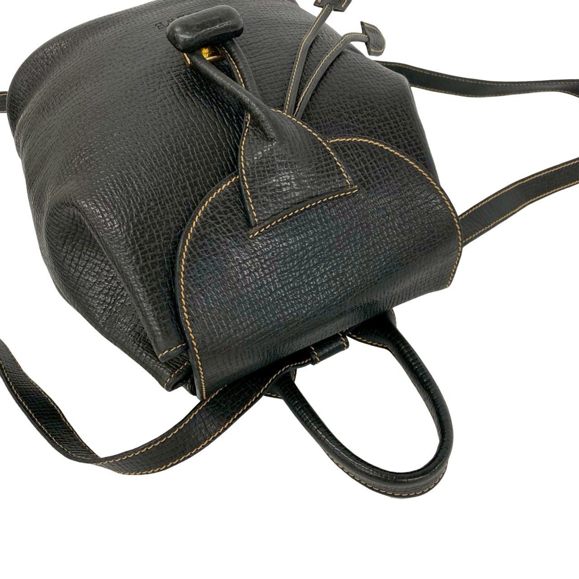 Loewe LOEWE Vintage Logo Leather Turnlock Drawstring Backpack Daypack Black 11546 Size ONE SIZE - 4 Thumbnail