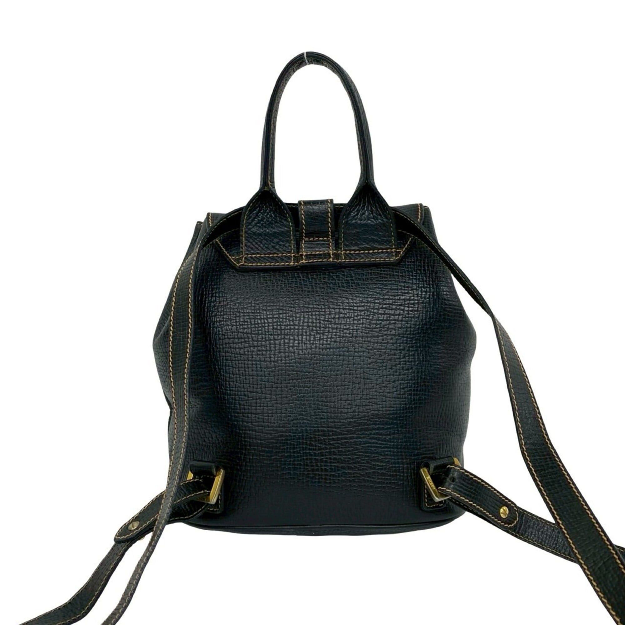 Loewe LOEWE Vintage Logo Leather Turnlock Drawstring Backpack Daypack Black 11546 Size ONE SIZE - 3 Thumbnail