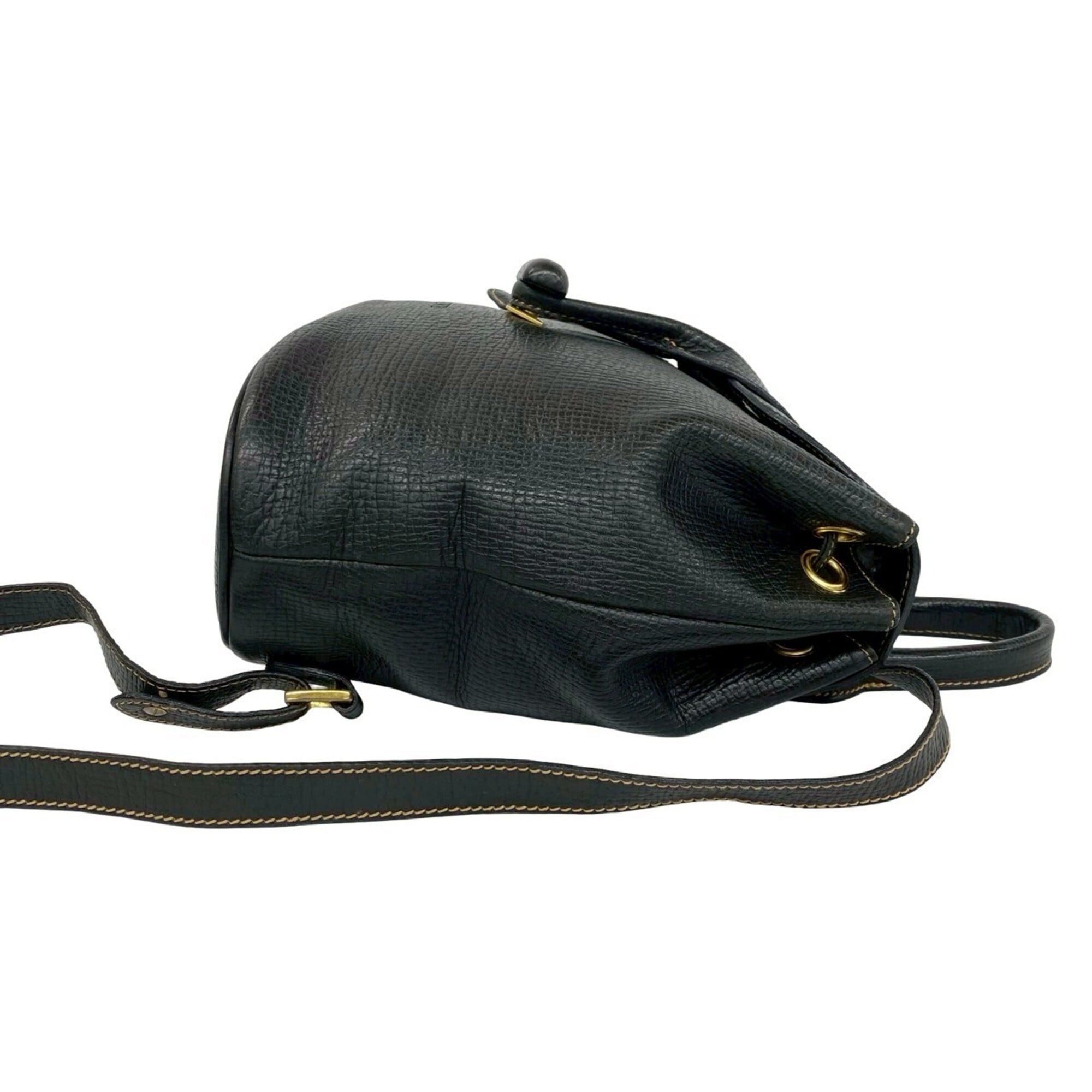 Loewe LOEWE Vintage Logo Leather Turnlock Drawstring Backpack Daypack Black 11546 Size ONE SIZE - 6 Thumbnail