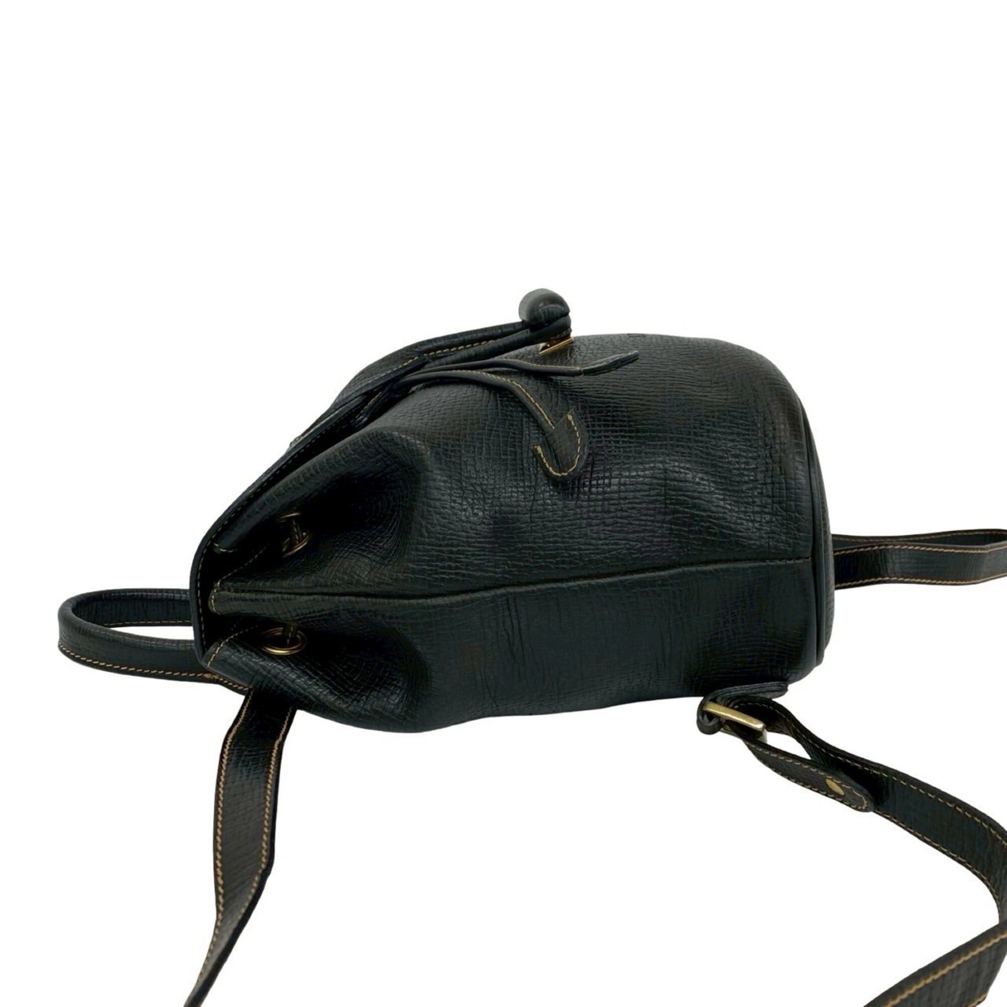 Loewe LOEWE Vintage Logo Leather Turnlock Drawstring Backpack Daypack Black 11546 Size ONE SIZE - 5 Thumbnail