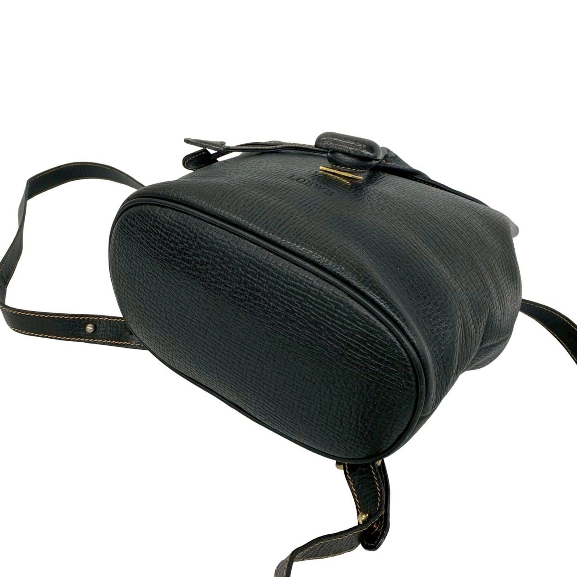 Loewe LOEWE Vintage Logo Leather Turnlock Drawstring Backpack Daypack Black 11546 Size ONE SIZE - 8 Thumbnail