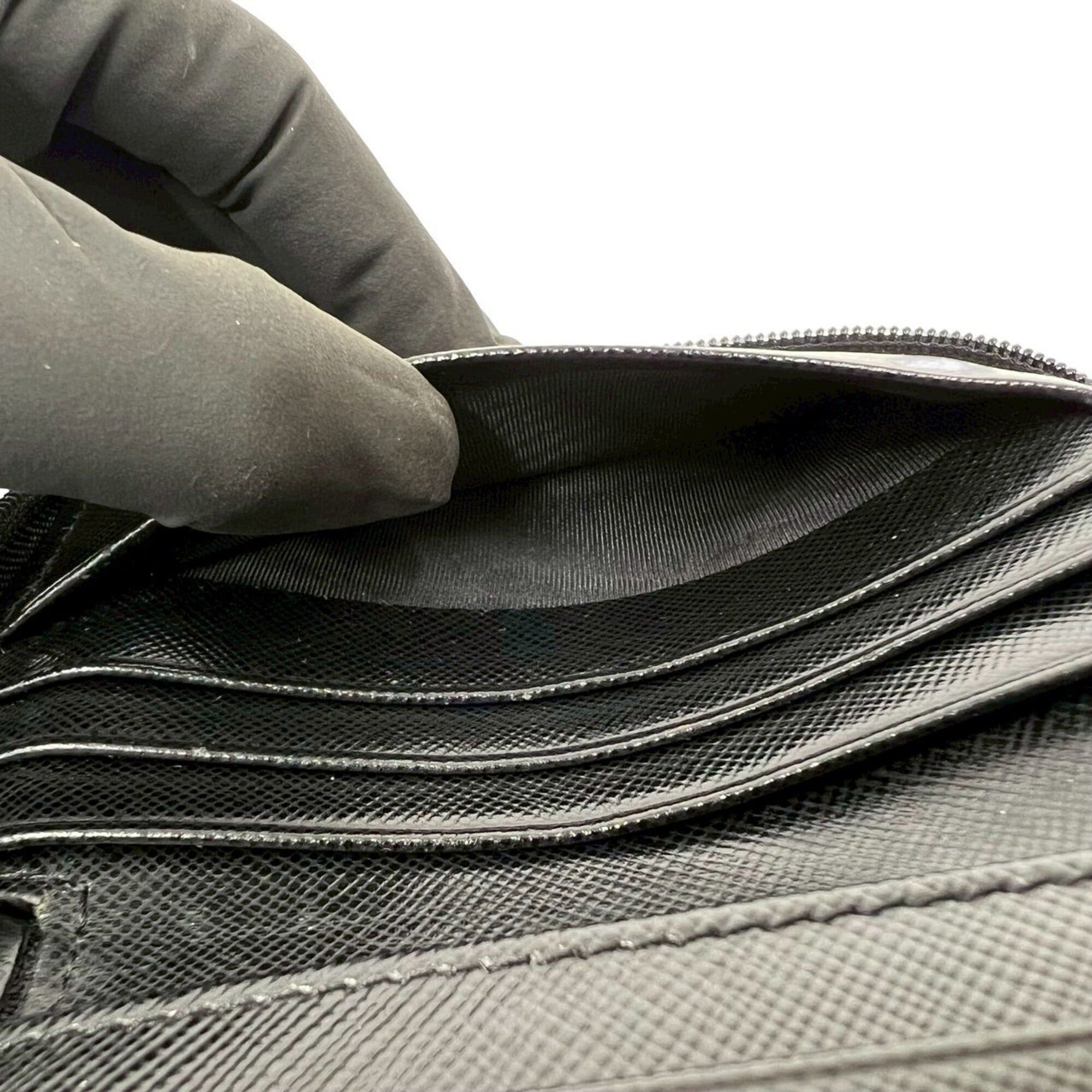 Prada PRADA Triangle Logo Hardware Tessuto Nylon Saffiano Leather Round Zip Bi-fold Wallet Black 11683 Size ONE SIZE - 9 Thumbnail