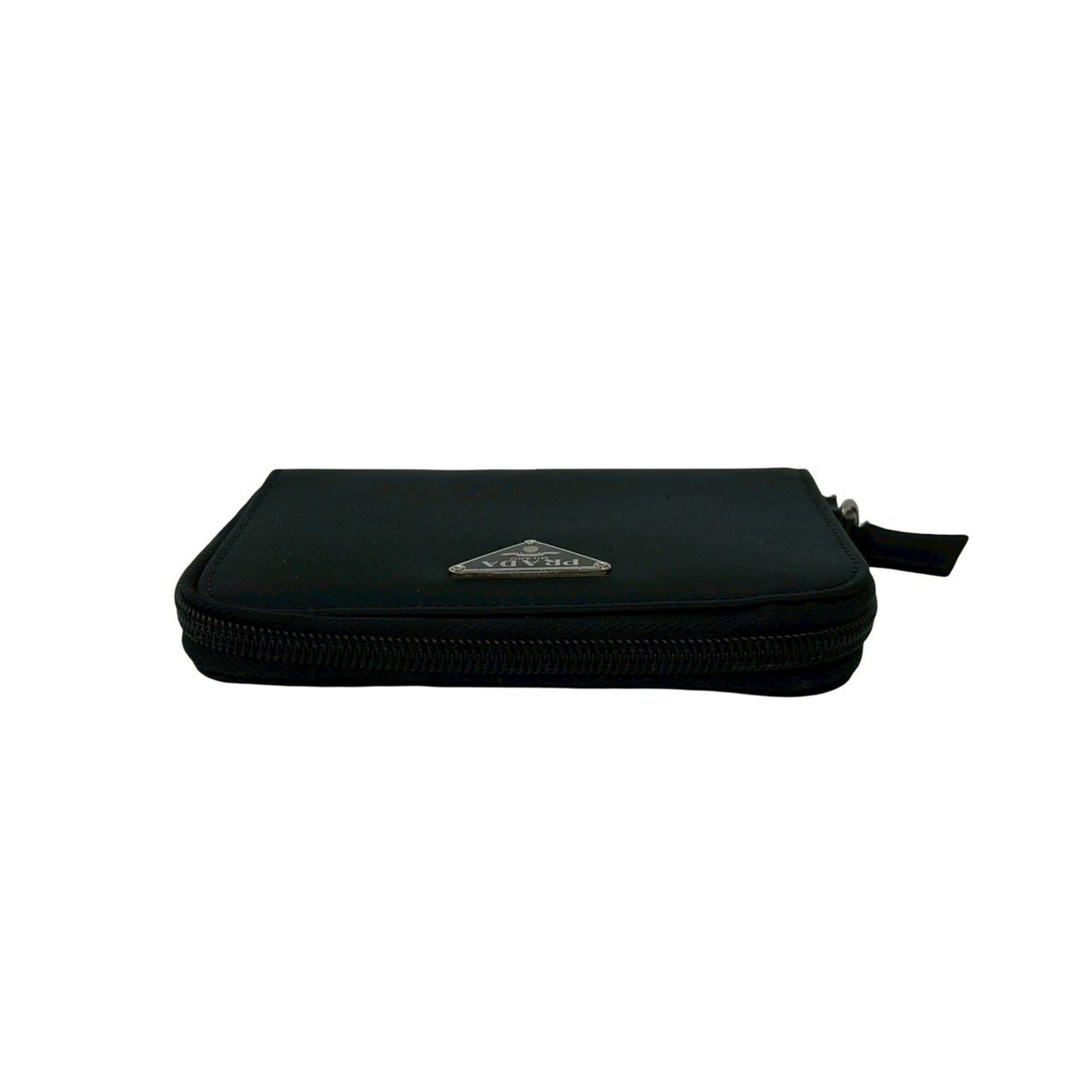 Prada PRADA Triangle Logo Hardware Tessuto Nylon Saffiano Leather Round Zip Bi-fold Wallet Black 11683 Size ONE SIZE - 3 Thumbnail