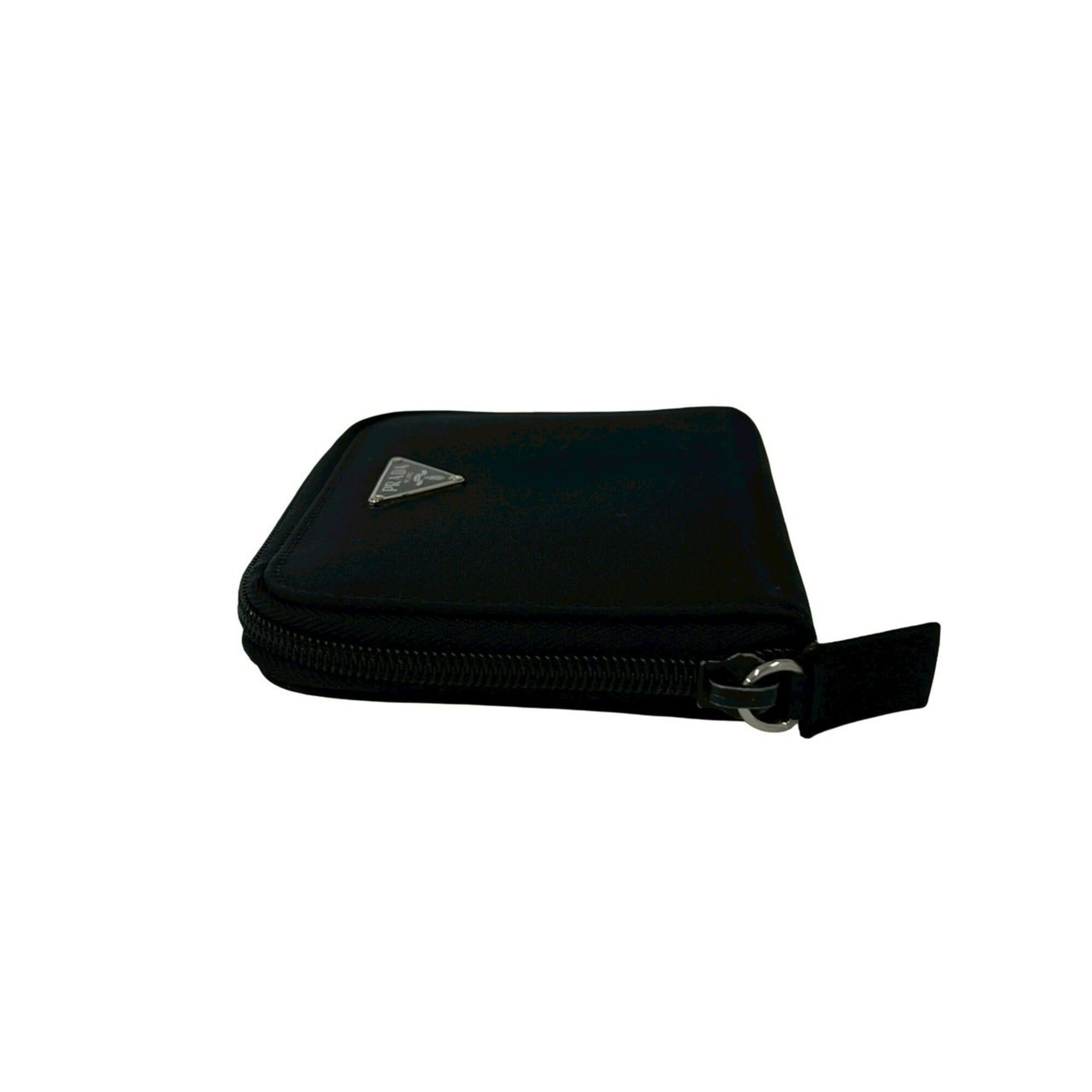 Prada PRADA Triangle Logo Hardware Tessuto Nylon Saffiano Leather Round Zip Bi-fold Wallet Black 11683 Size ONE SIZE - 4 Thumbnail