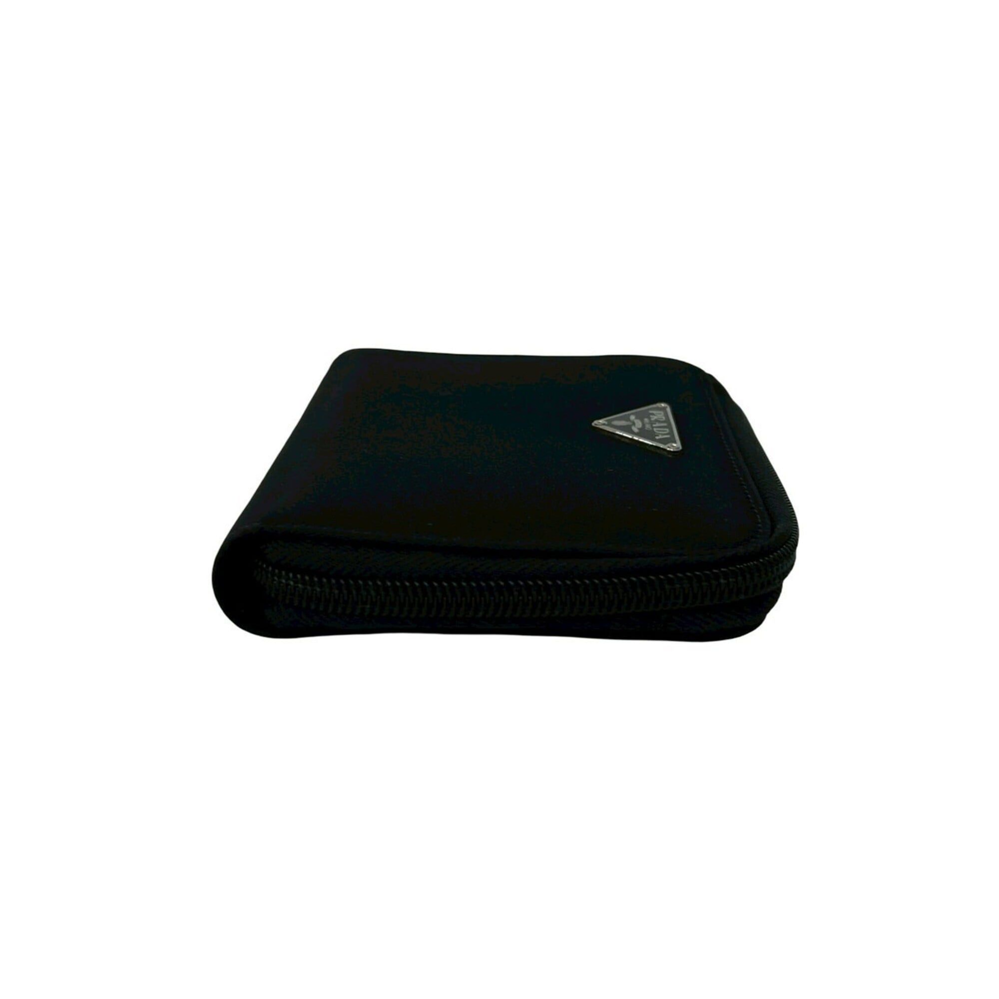 Prada PRADA Triangle Logo Hardware Tessuto Nylon Saffiano Leather Round Zip Bi-fold Wallet Black 11683 Size ONE SIZE - 5 Thumbnail