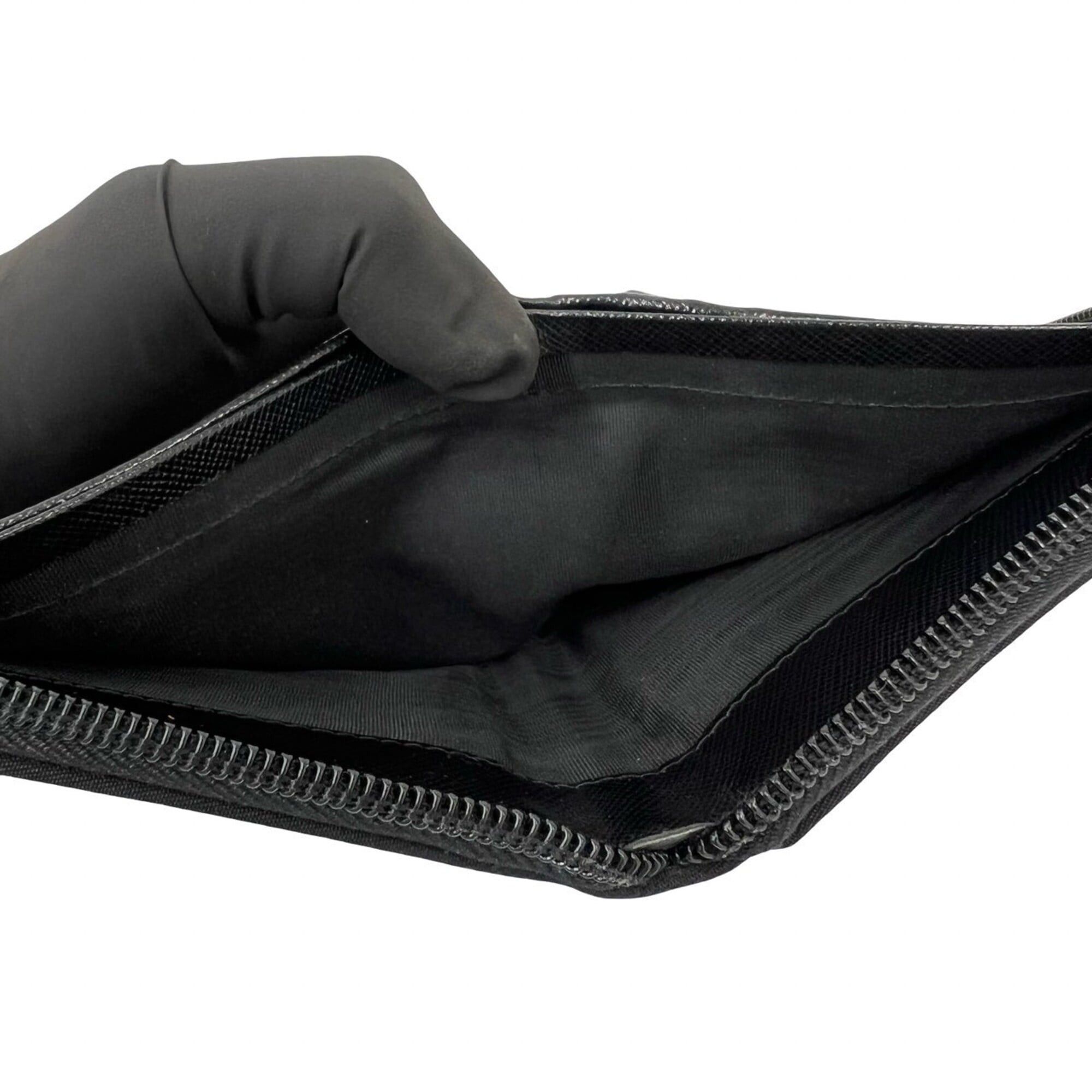 Prada PRADA Triangle Logo Hardware Tessuto Nylon Saffiano Leather Round Zip Bi-fold Wallet Black 11683 Size ONE SIZE - 8 Thumbnail