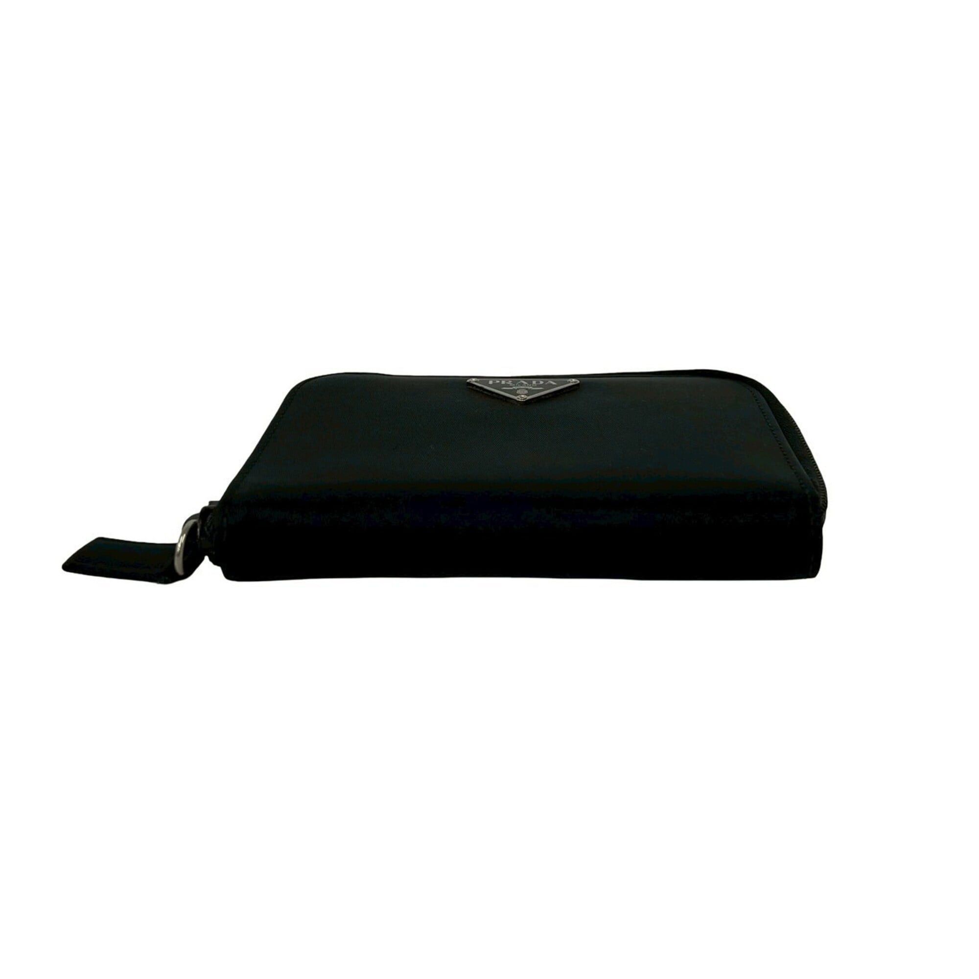 Prada PRADA Triangle Logo Hardware Tessuto Nylon Saffiano Leather Round Zip Bi-fold Wallet Black 11683 Size ONE SIZE - 6 Thumbnail