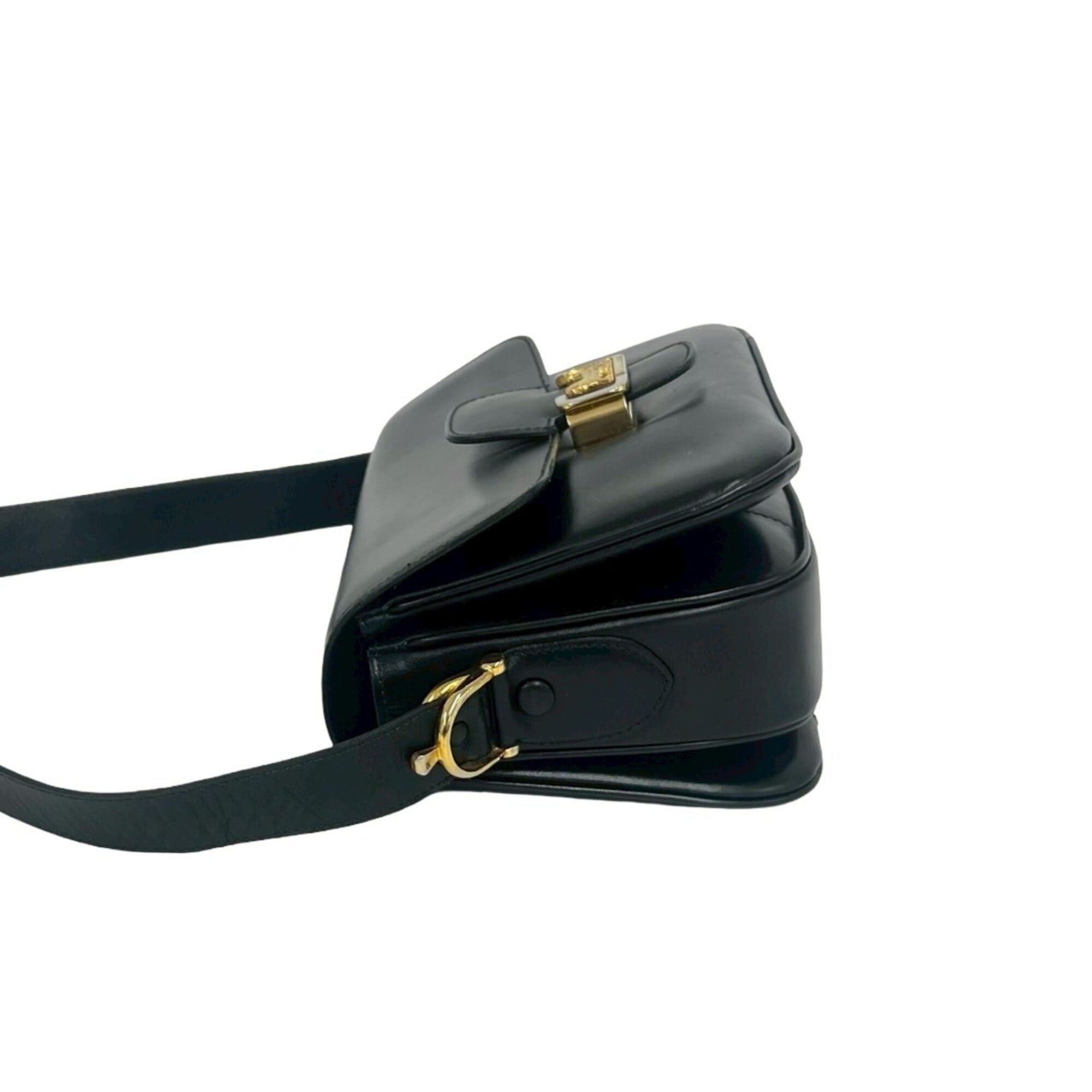 Celine CELINE Vintage Logo Carriage Hardware Leather Shoulder Bag Pouch Sacoche Black 251-9 Size ONE SIZE - 5 Thumbnail