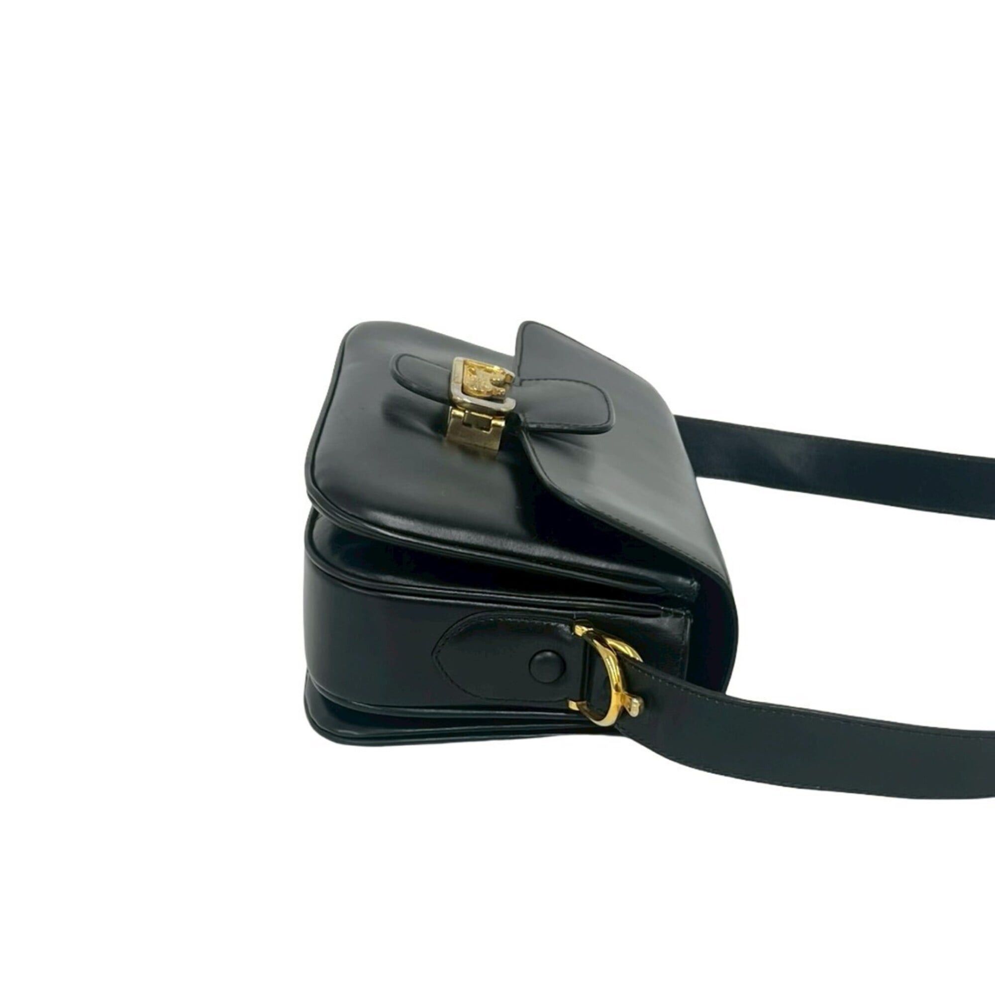 Celine CELINE Vintage Logo Carriage Hardware Leather Shoulder Bag Pouch Sacoche Black 251-9 Size ONE SIZE - 6 Thumbnail