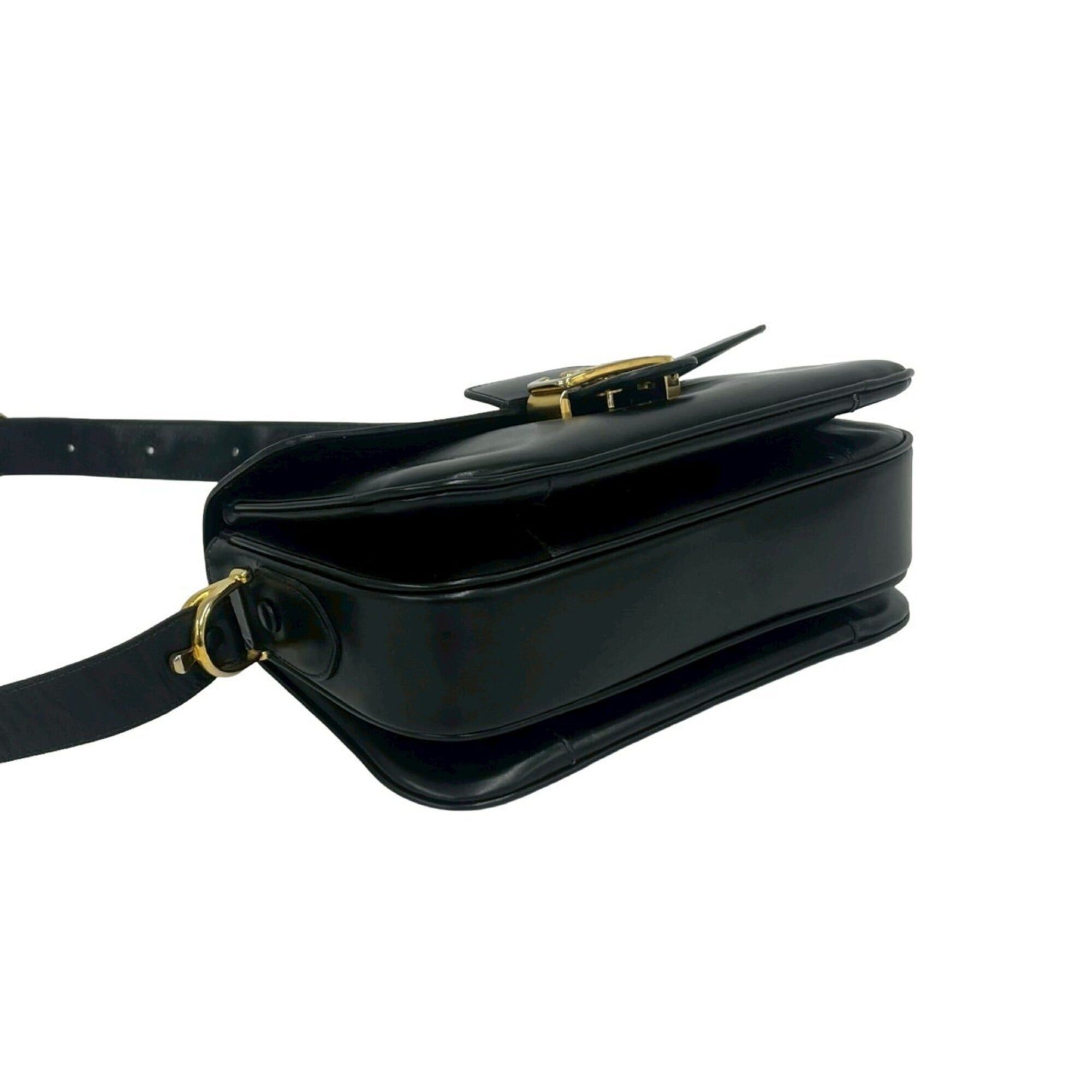 Celine CELINE Vintage Logo Carriage Hardware Leather Shoulder Bag Pouch Sacoche Black 251-9 Size ONE SIZE - 7 Thumbnail