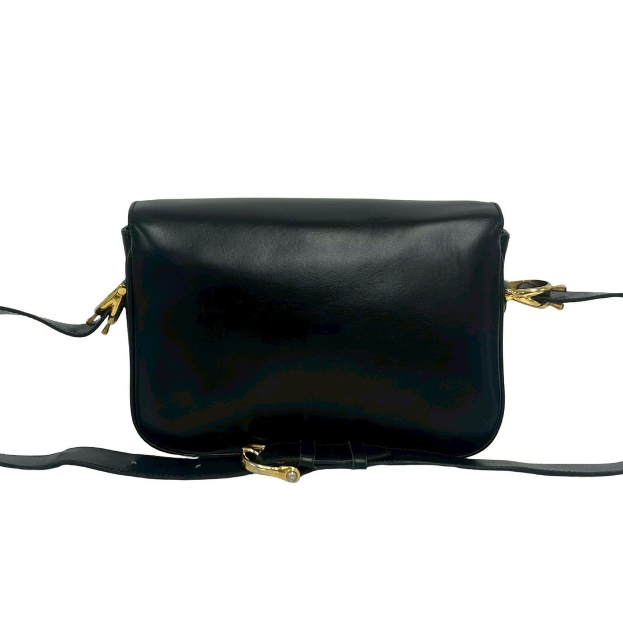 Celine CELINE Vintage Logo Carriage Hardware Leather Shoulder Bag Pouch Sacoche Black 251-9 Size ONE SIZE - 3 Thumbnail