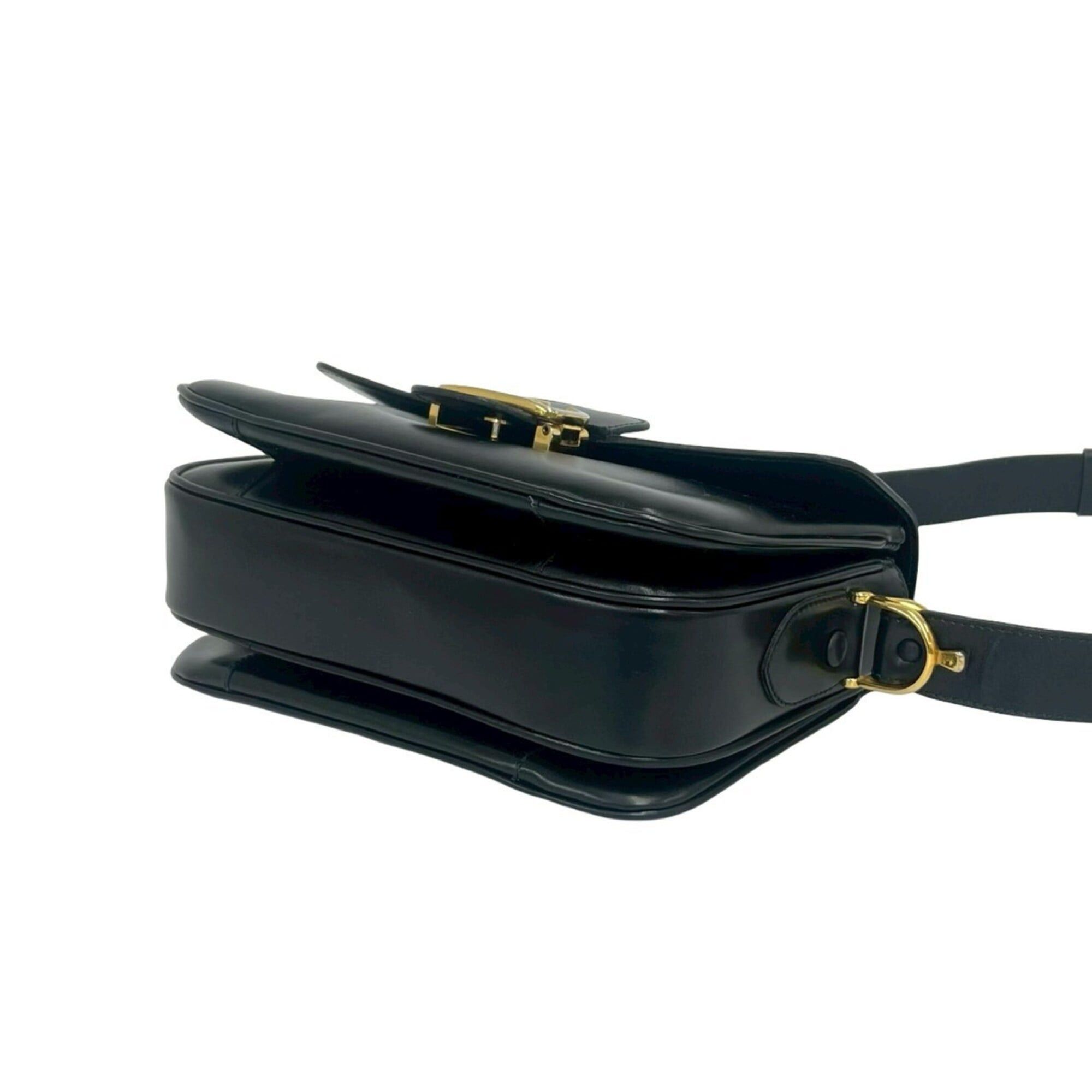 Celine CELINE Vintage Logo Carriage Hardware Leather Shoulder Bag Pouch Sacoche Black 251-9 Size ONE SIZE - 8 Thumbnail