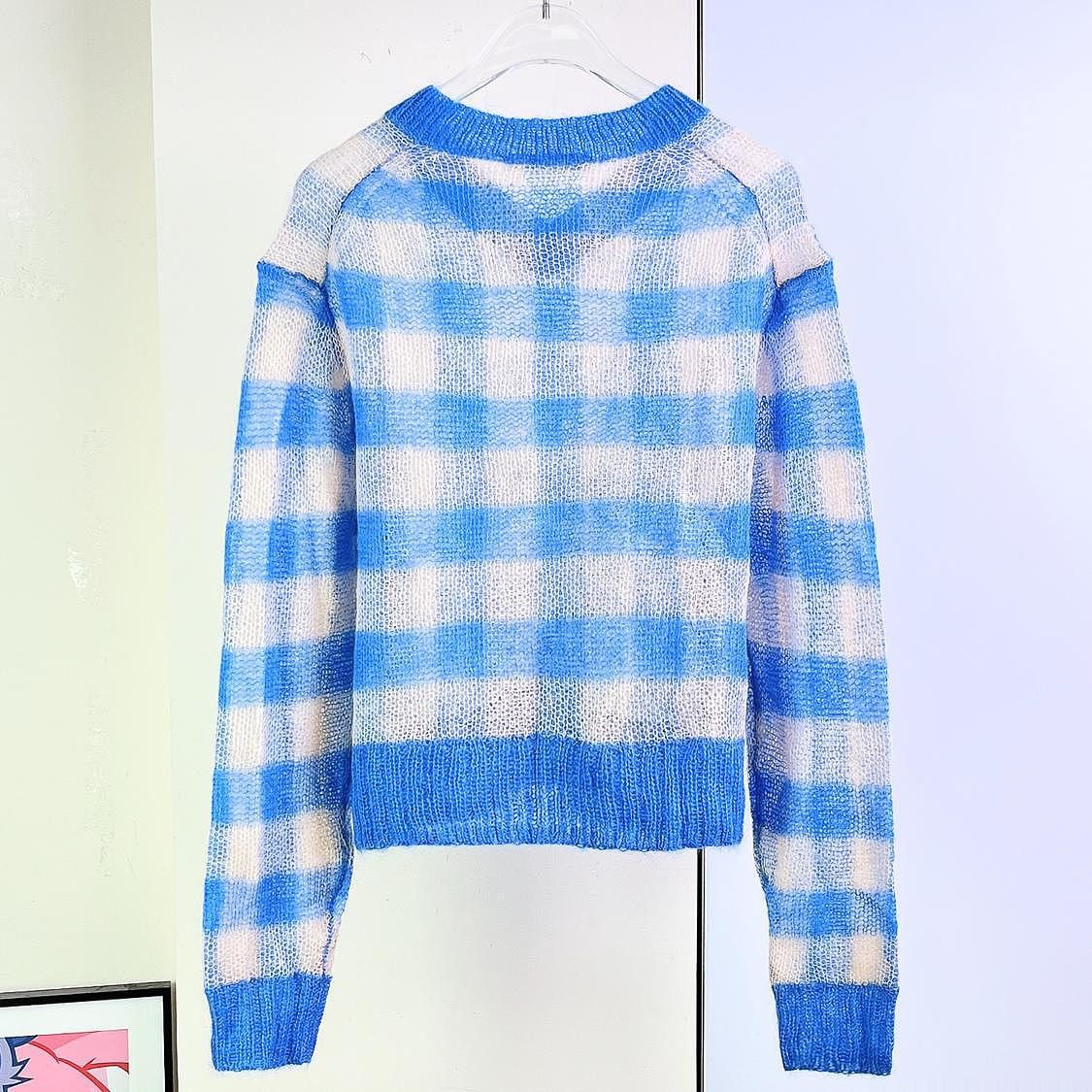 Acne Studios Acne Studios Blue Plaid Mohair Sweater Size S Size S / US 4 / IT 40 - 2 Thumbnail