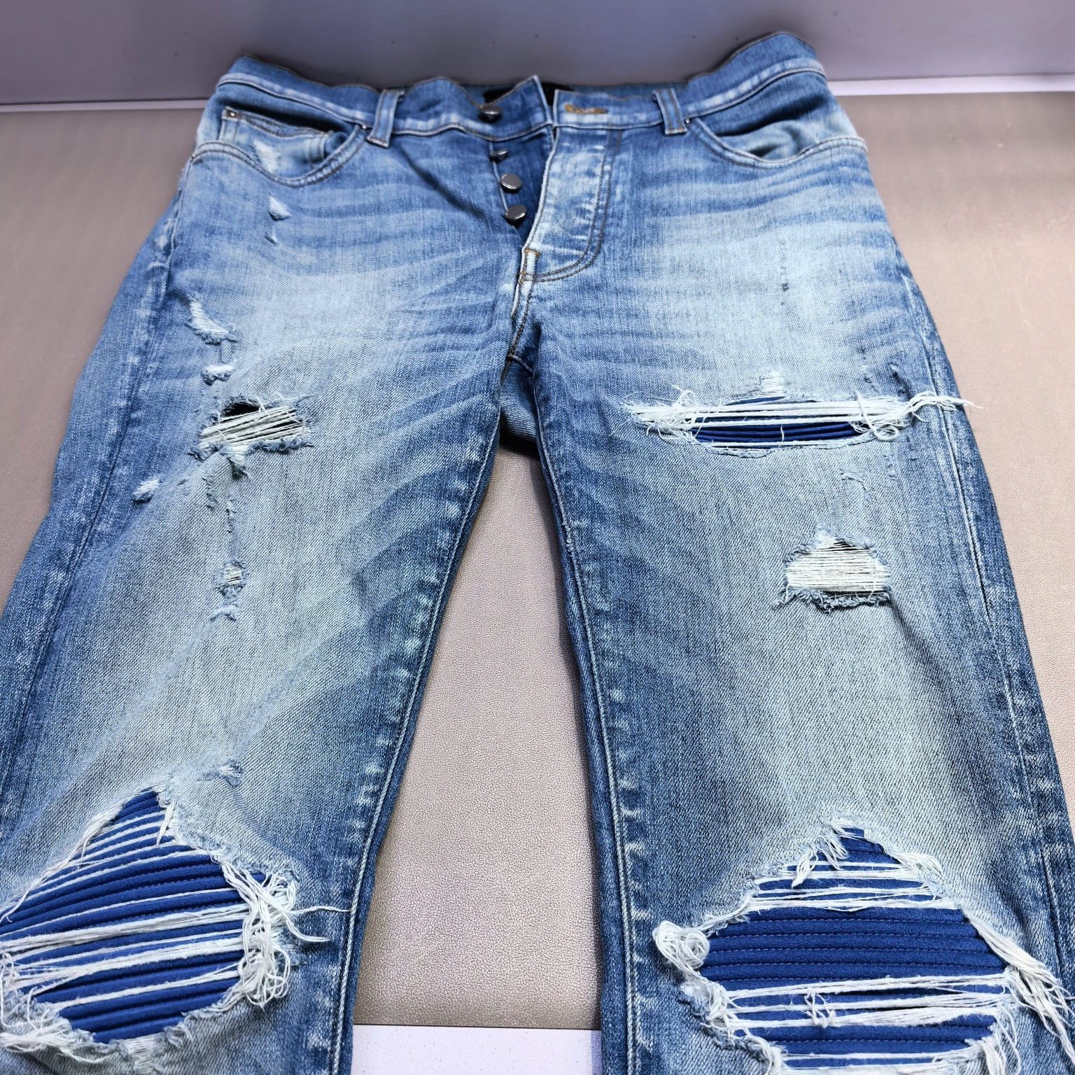 Amiri AMIRI Striped Patch Distressed Denim Jeans Size 31 Size US 31 - 9 Thumbnail