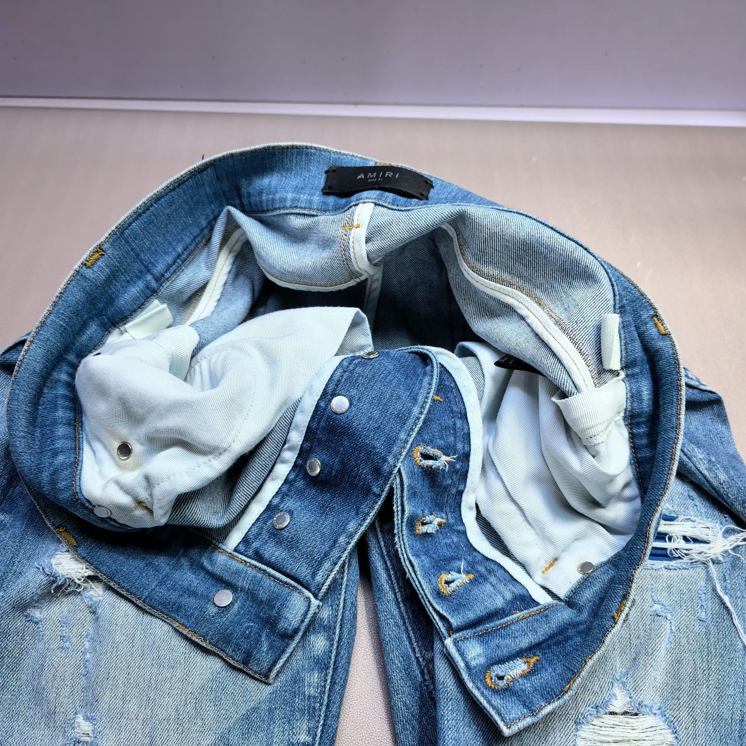 Amiri AMIRI Striped Patch Distressed Denim Jeans Size 31 Size US 31 - 8 Thumbnail