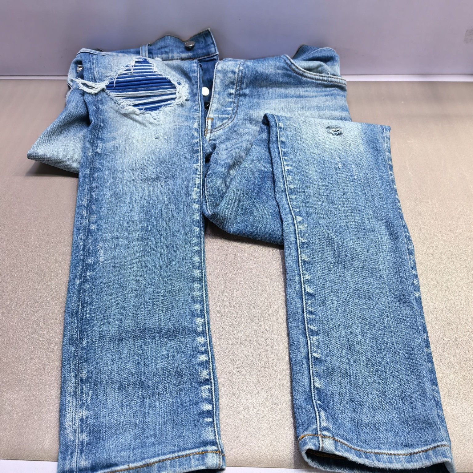 Amiri AMIRI Striped Patch Distressed Denim Jeans Size 31 Size US 31 - 10 Thumbnail