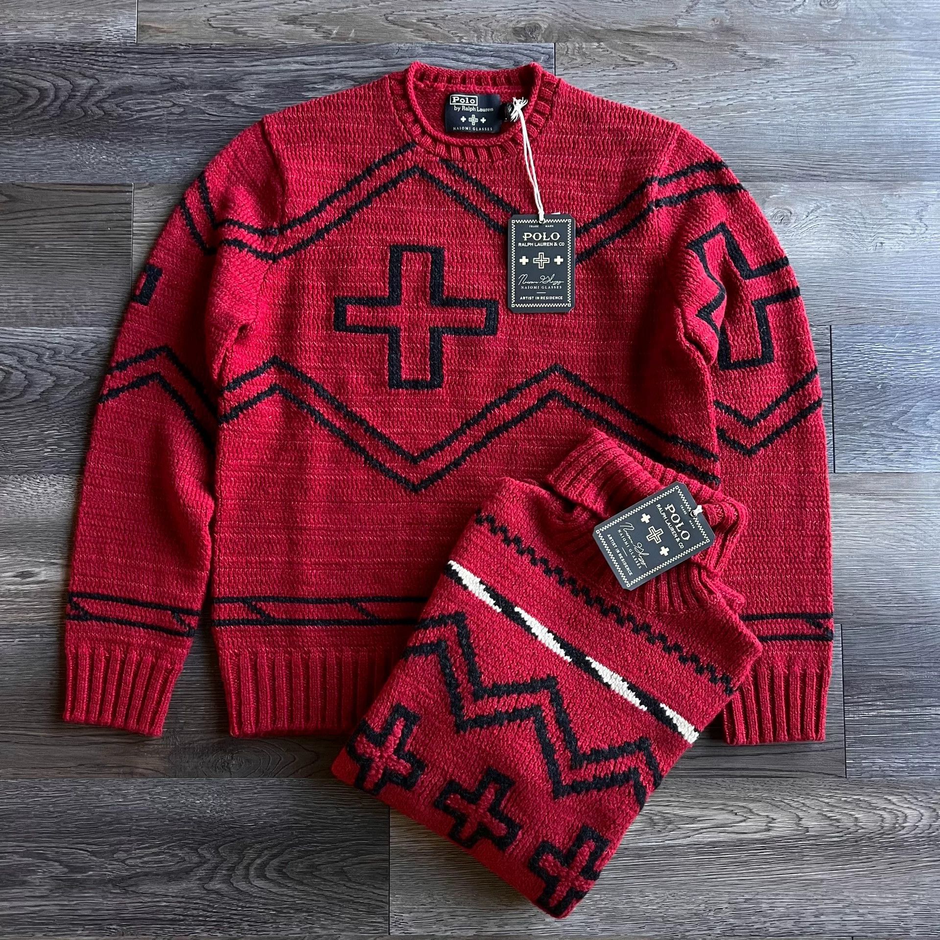 RRL Ralph Lauren PRL x Naiomi Navajo Cross Red Sweater Size US L / EU 52-54 / 3 - 4 Thumbnail