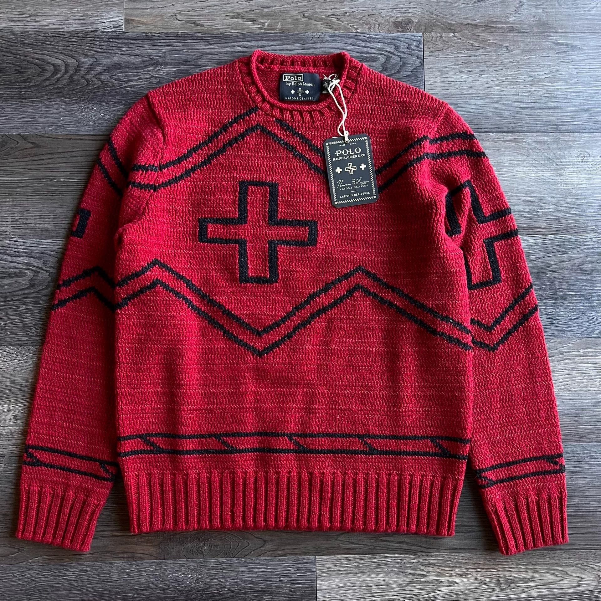 RRL Ralph Lauren PRL x Naiomi Navajo Cross Red Sweater Size US L / EU 52-54 / 3 - 5 Thumbnail