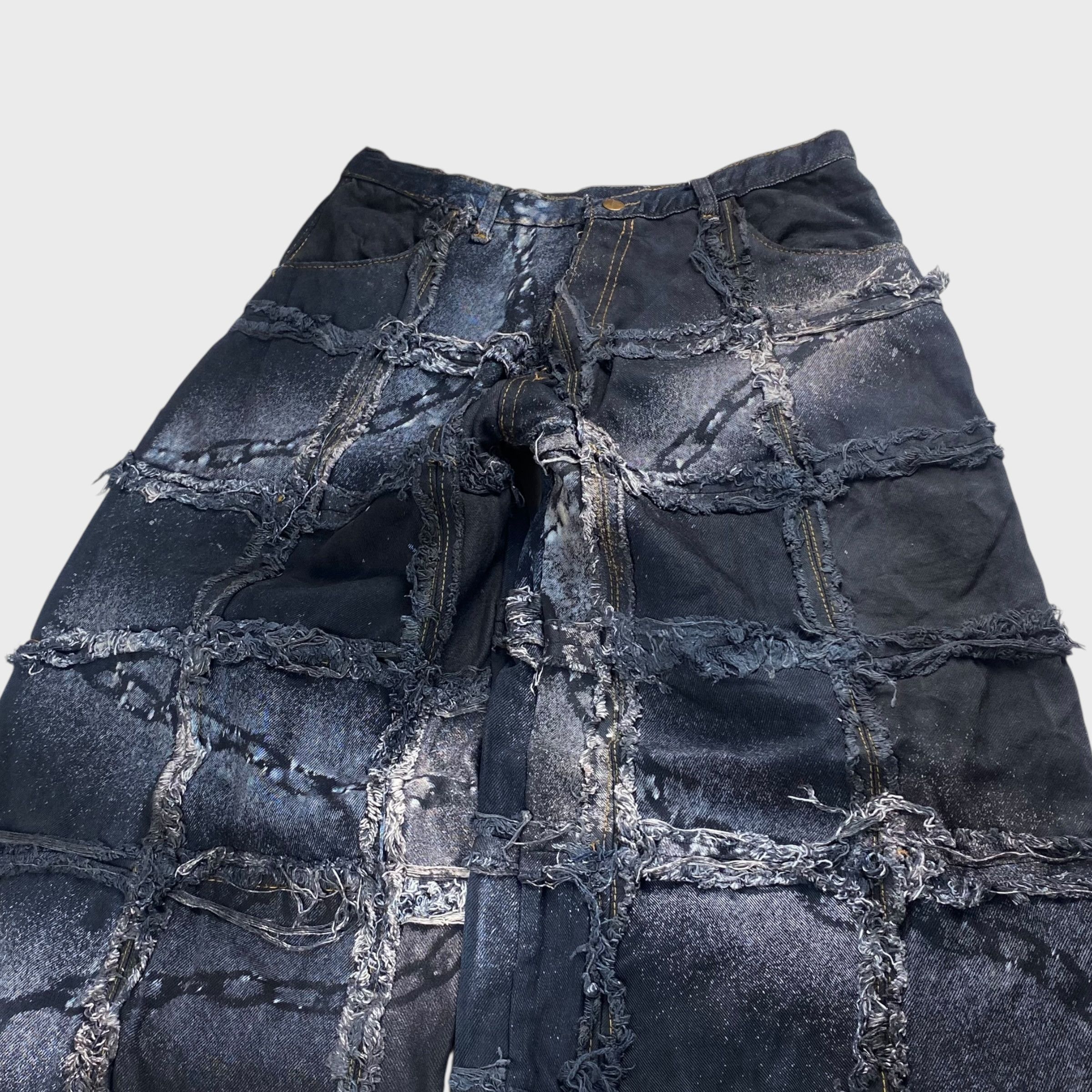 Vintage REMAKE Reconstructed Patchwork Chain Black Baggy Size 31 Size US 31 - 5 Thumbnail