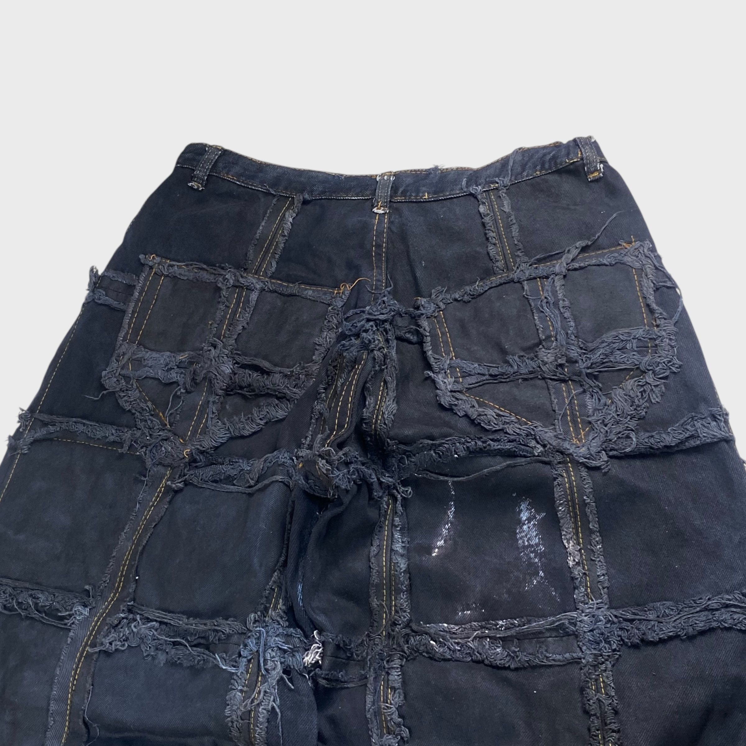 Vintage REMAKE Reconstructed Patchwork Chain Black Baggy Size 31 Size US 31 - 4 Thumbnail