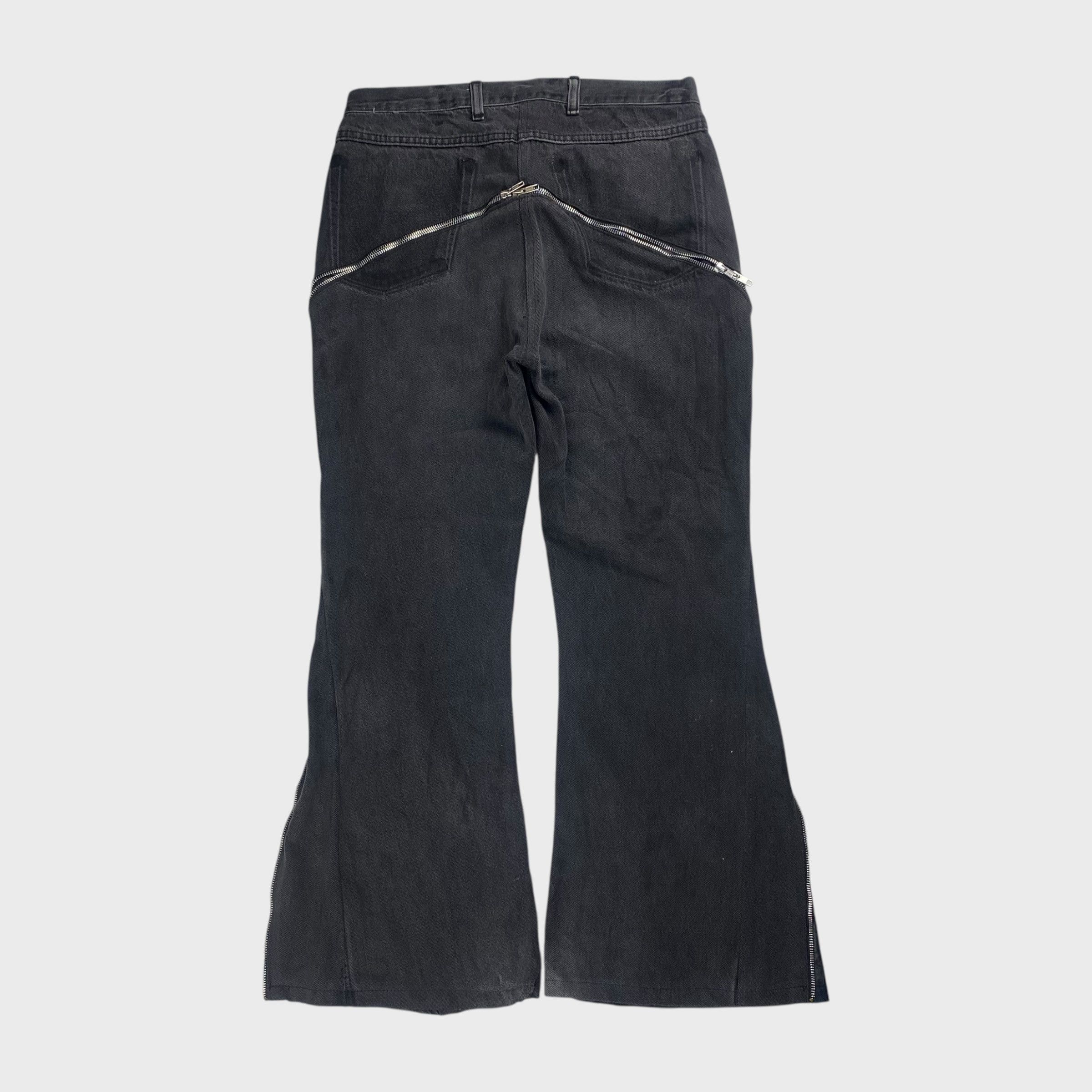 Vintage REMAKE Reconstructed Denim x Leather Zip Flare Pants Size 32 Size US 32 / EU 48 - 2 Thumbnail