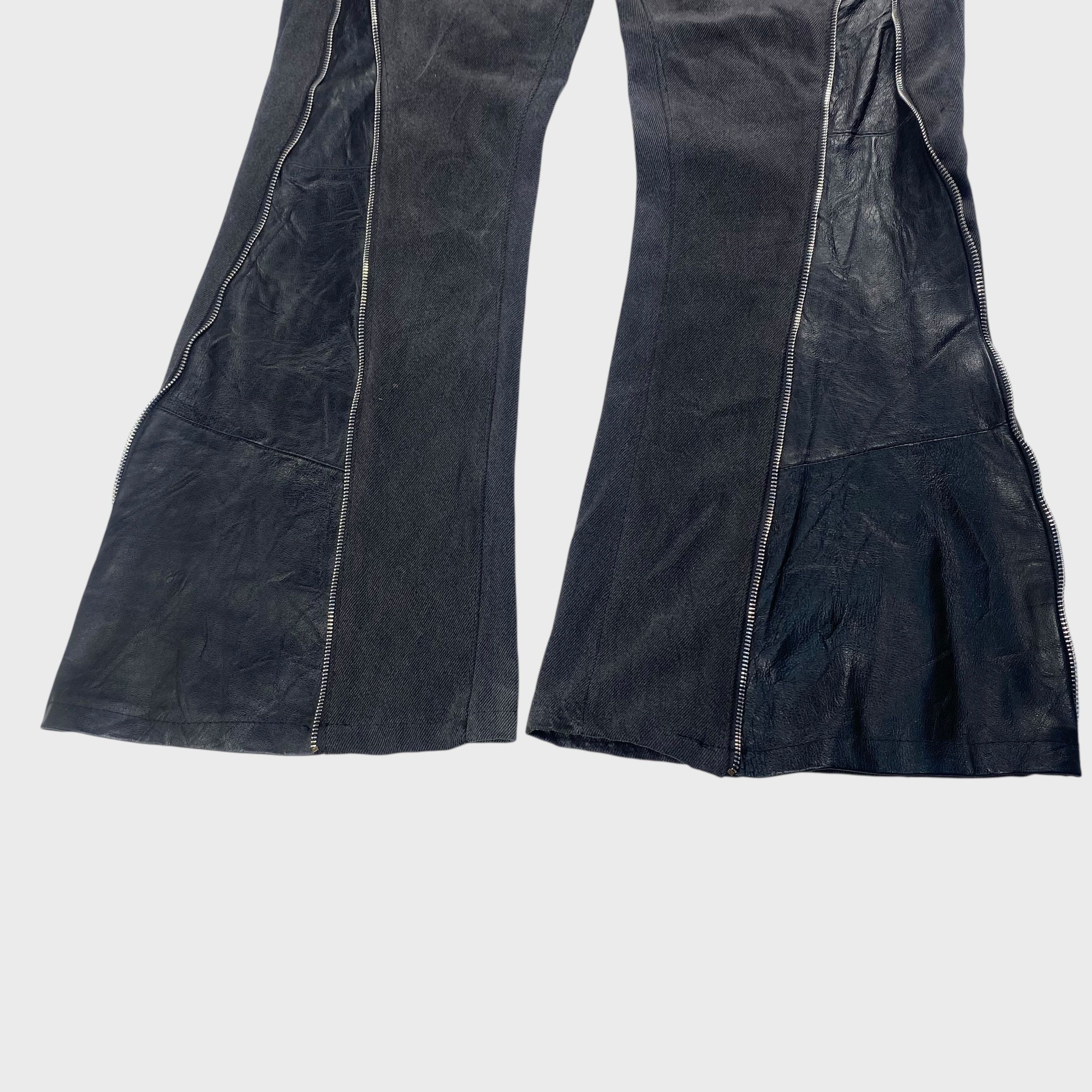 Vintage REMAKE Reconstructed Denim x Leather Zip Flare Pants Size 32 Size US 32 / EU 48 - 5 Thumbnail
