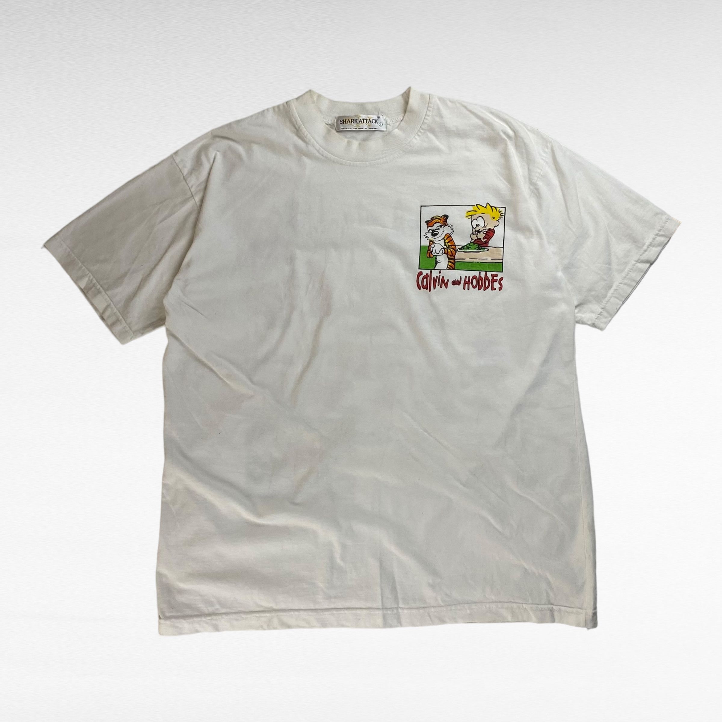Vintage SHARK ATTACK 90s Calvin & Hobbes Cartoon T-Shirt Size L Size US L / EU 52-54 / 3 - 2 Thumbnail