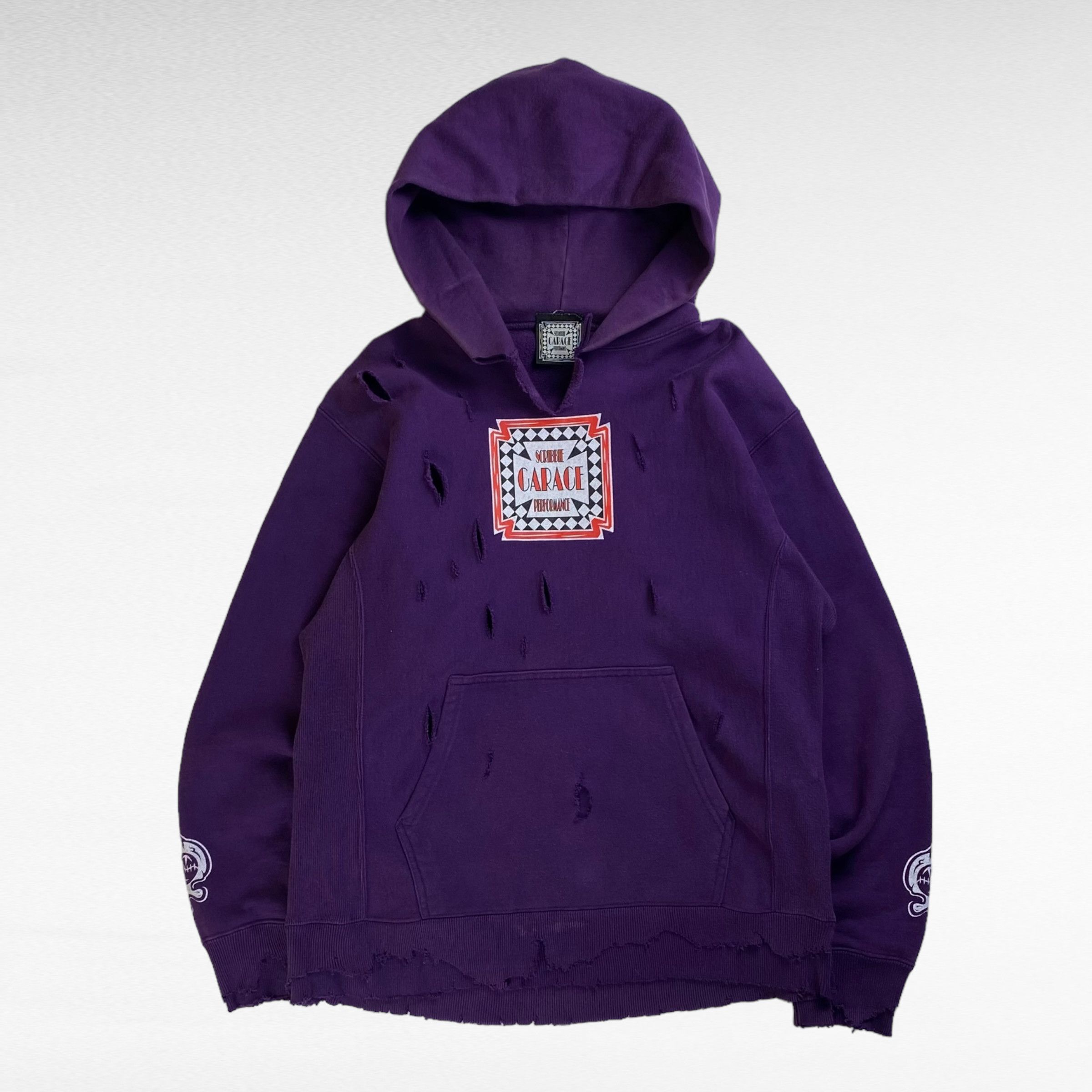 Vintage CARACE Remake Boro Reverse Weave Sweat Hoodie Purple Size M Size US M / EU 48-50 / 2 - 2 Thumbnail