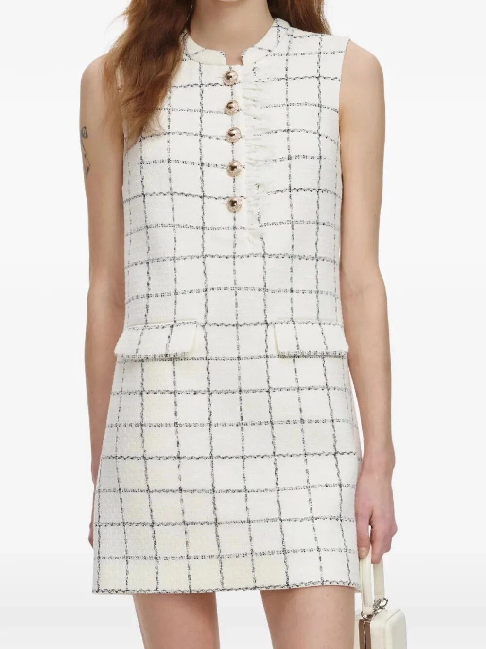 Self-Portrait Check Boucle Lace Trim Mini Dress Size M / US 6-8 / IT 42-44 - 5 Thumbnail