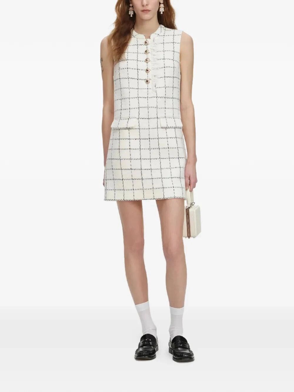 Self-Portrait Check Boucle Lace Trim Mini Dress Size L / US 10 / IT 46 - 2 Thumbnail