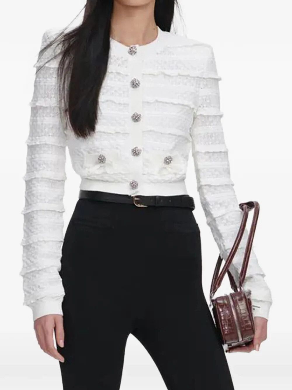 Self-Portrait Pointelle Diamante Cardigan Size L / US 10 / IT 46 - 3 Thumbnail