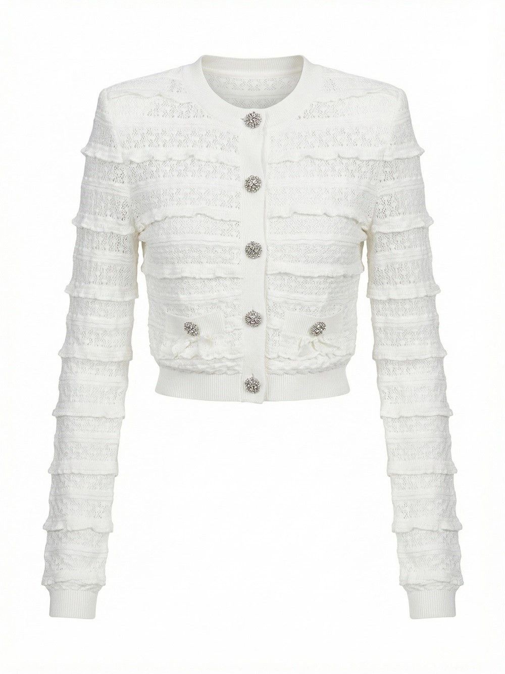 Self-Portrait Pointelle Diamante Cardigan Size L / US 10 / IT 46 - 2 Thumbnail