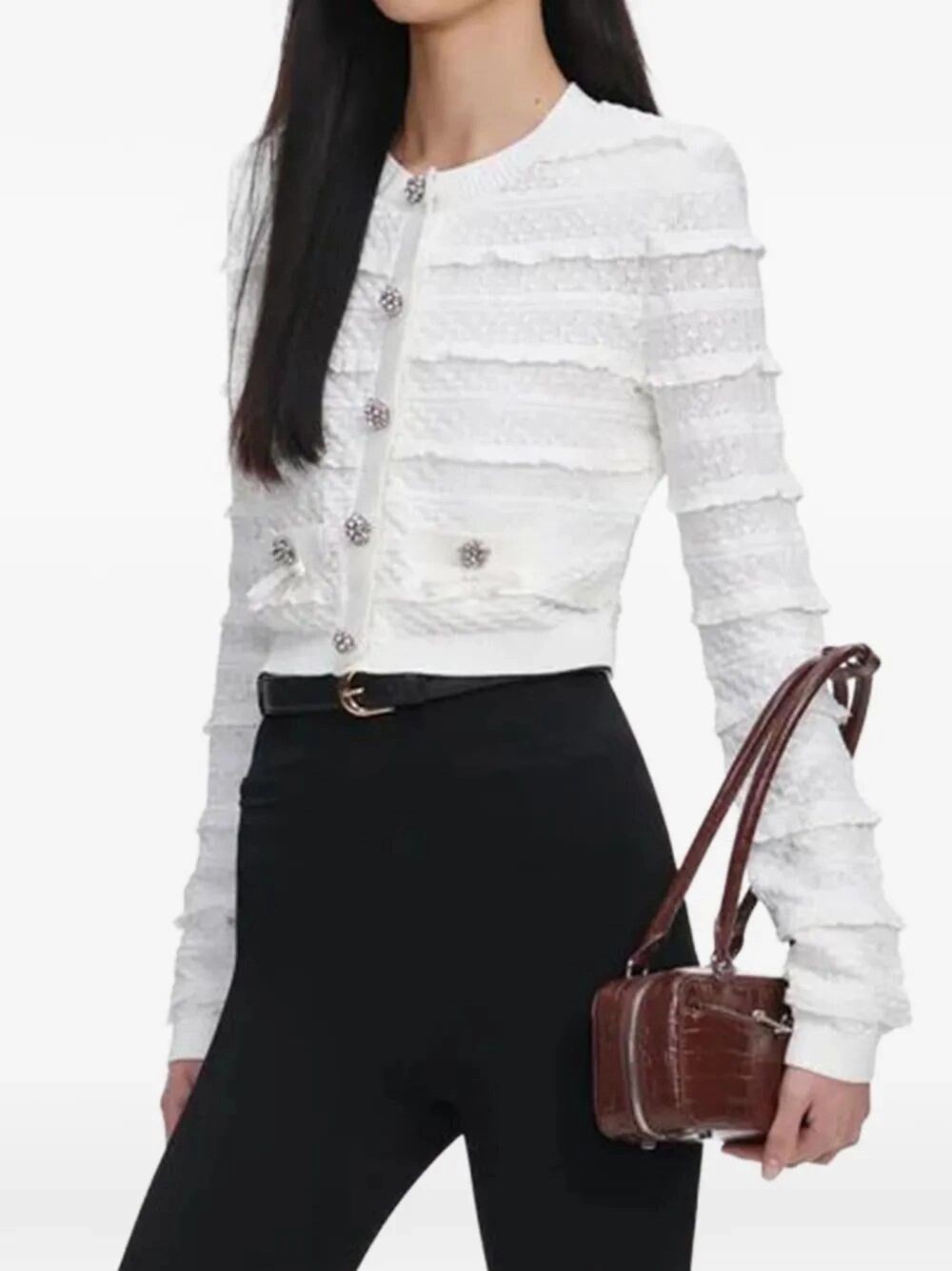Self-Portrait Pointelle Diamante Cardigan Size L / US 10 / IT 46 - 4 Thumbnail