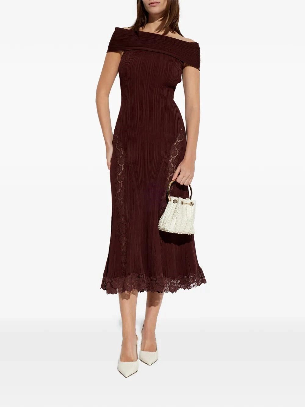 Self-Portrait Knit Lace Insert Midi Dress Size XS / US 0-2 / IT 36-38 - 2 Thumbnail