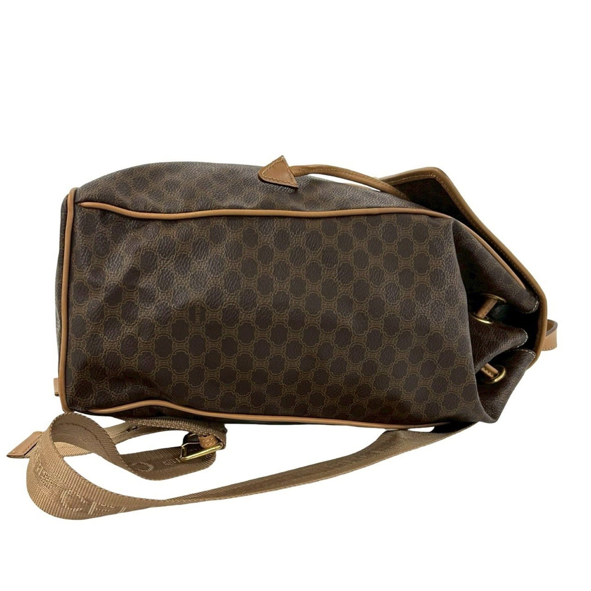 Celine CELINE Vintage Macadam Blazon Triomphe Pattern Leather Backpack with Logo Ring Hardware, Brown, 403-4 Size ONE SIZE - 6 Thumbnail