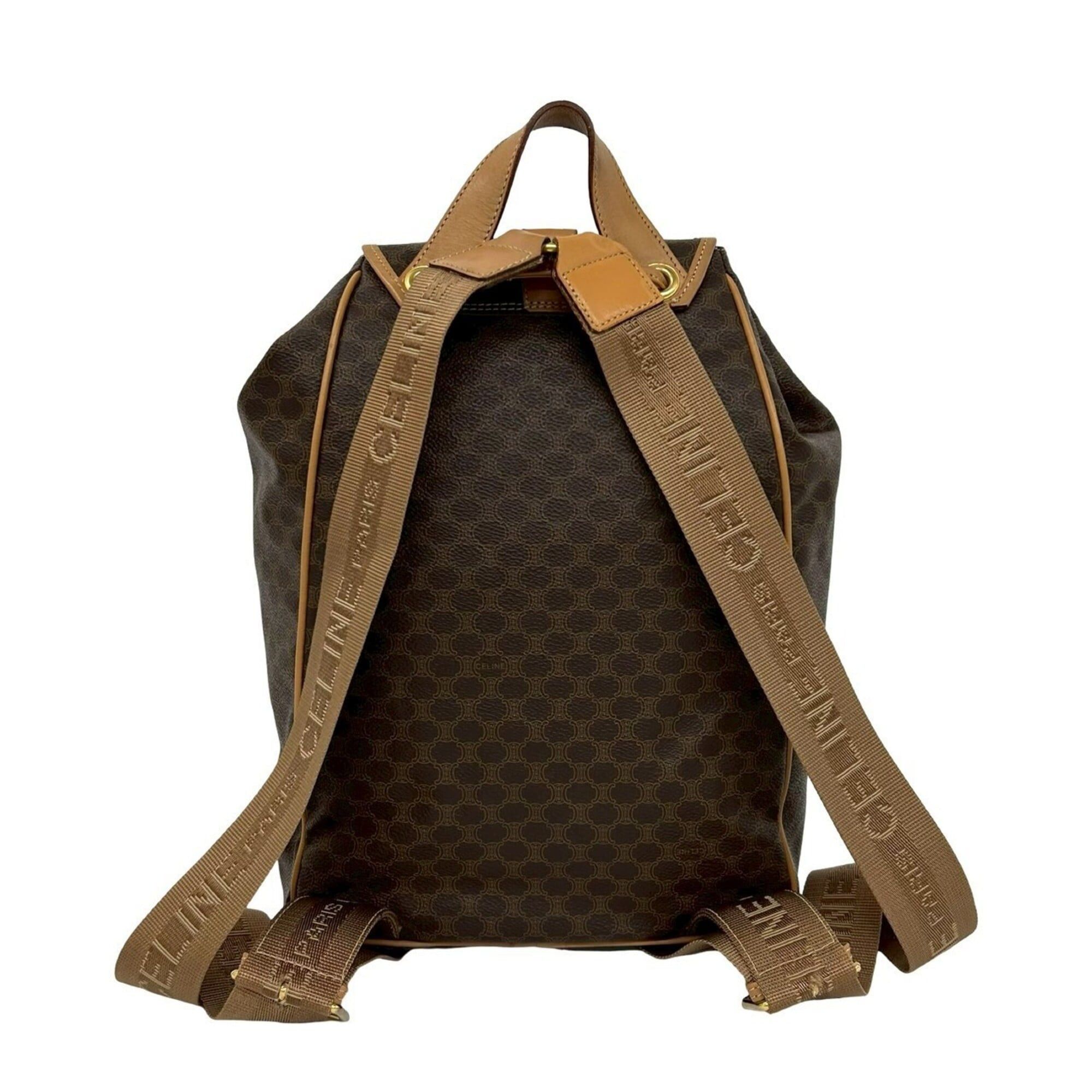 Celine CELINE Vintage Macadam Blazon Triomphe Pattern Leather Backpack with Logo Ring Hardware, Brown, 403-4 Size ONE SIZE - 3 Thumbnail