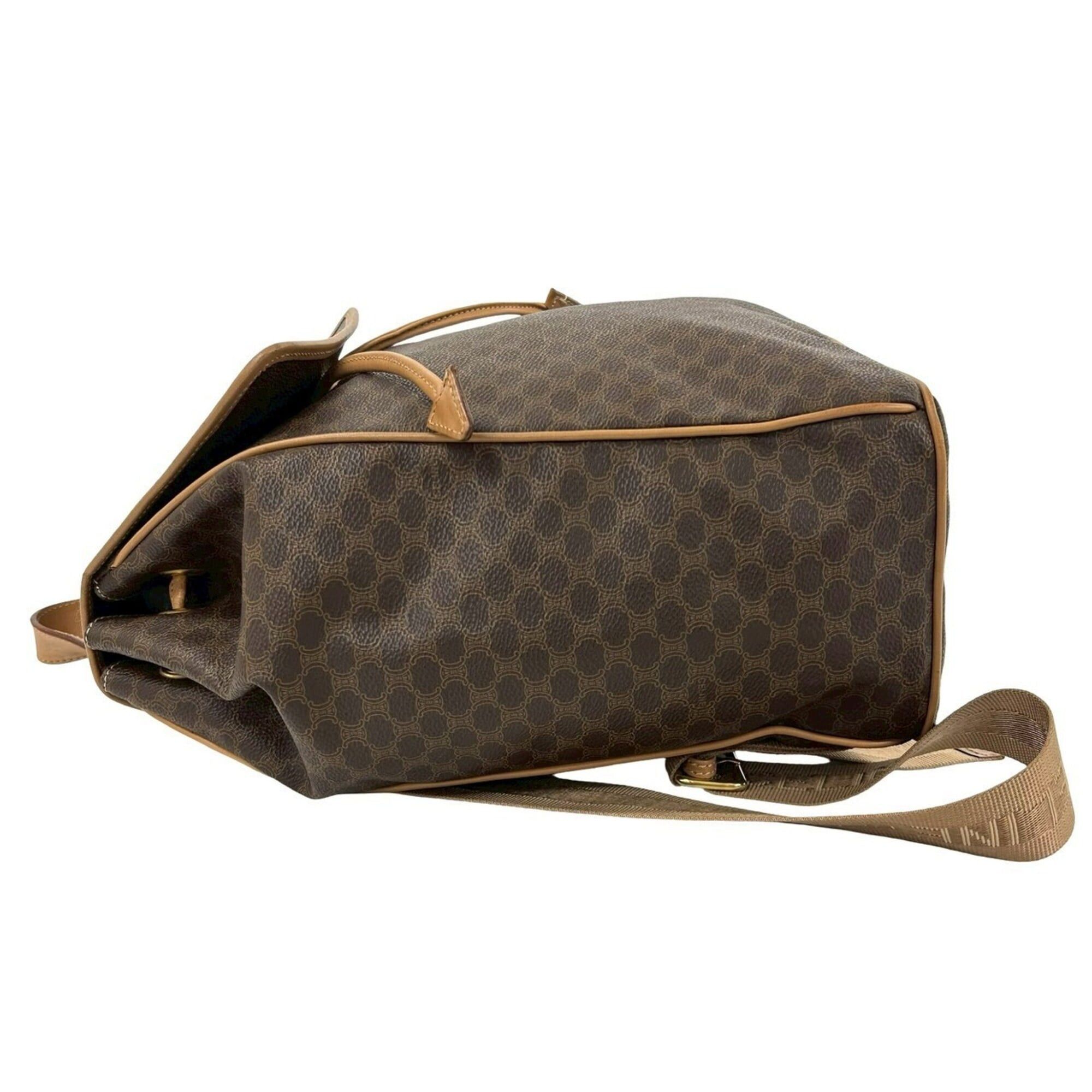 Celine CELINE Vintage Macadam Blazon Triomphe Pattern Leather Backpack with Logo Ring Hardware, Brown, 403-4 Size ONE SIZE - 5 Thumbnail