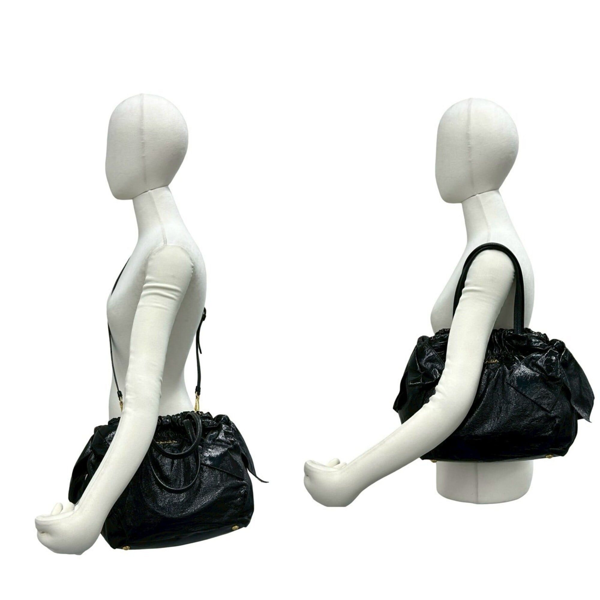 Prada PRADA logo hardware, side ribbon, 2-way leather shoulder bag, handbag, mini tote black l22-4 Size ONE SIZE - 2 Thumbnail