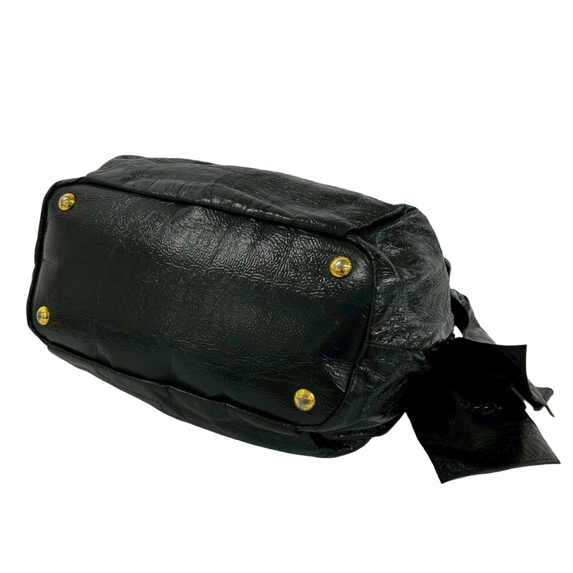 Prada PRADA logo hardware, side ribbon, 2-way leather shoulder bag, handbag, mini tote black l22-4 Size ONE SIZE - 8 Thumbnail