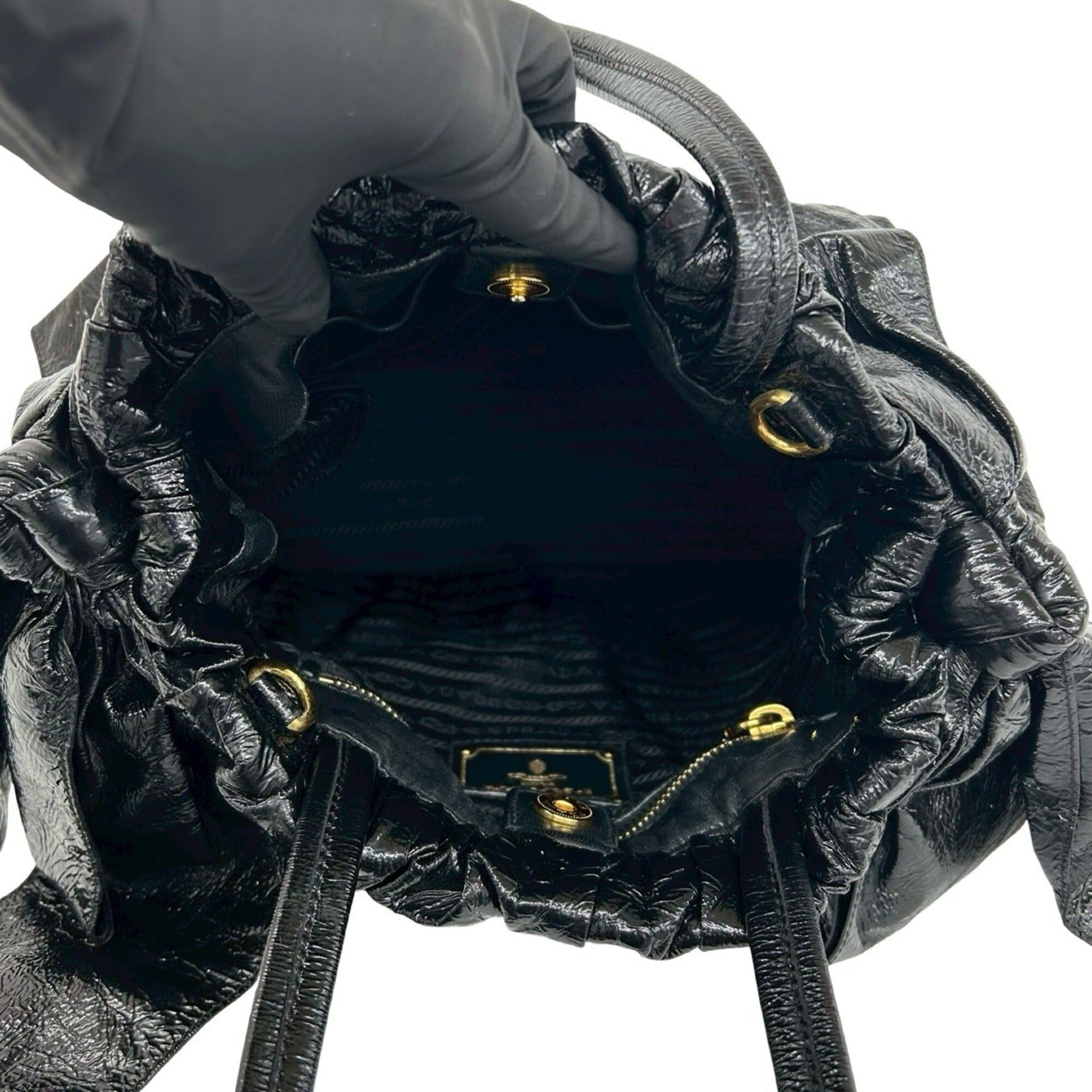Prada PRADA logo hardware, side ribbon, 2-way leather shoulder bag, handbag, mini tote black l22-4 Size ONE SIZE - 9 Thumbnail