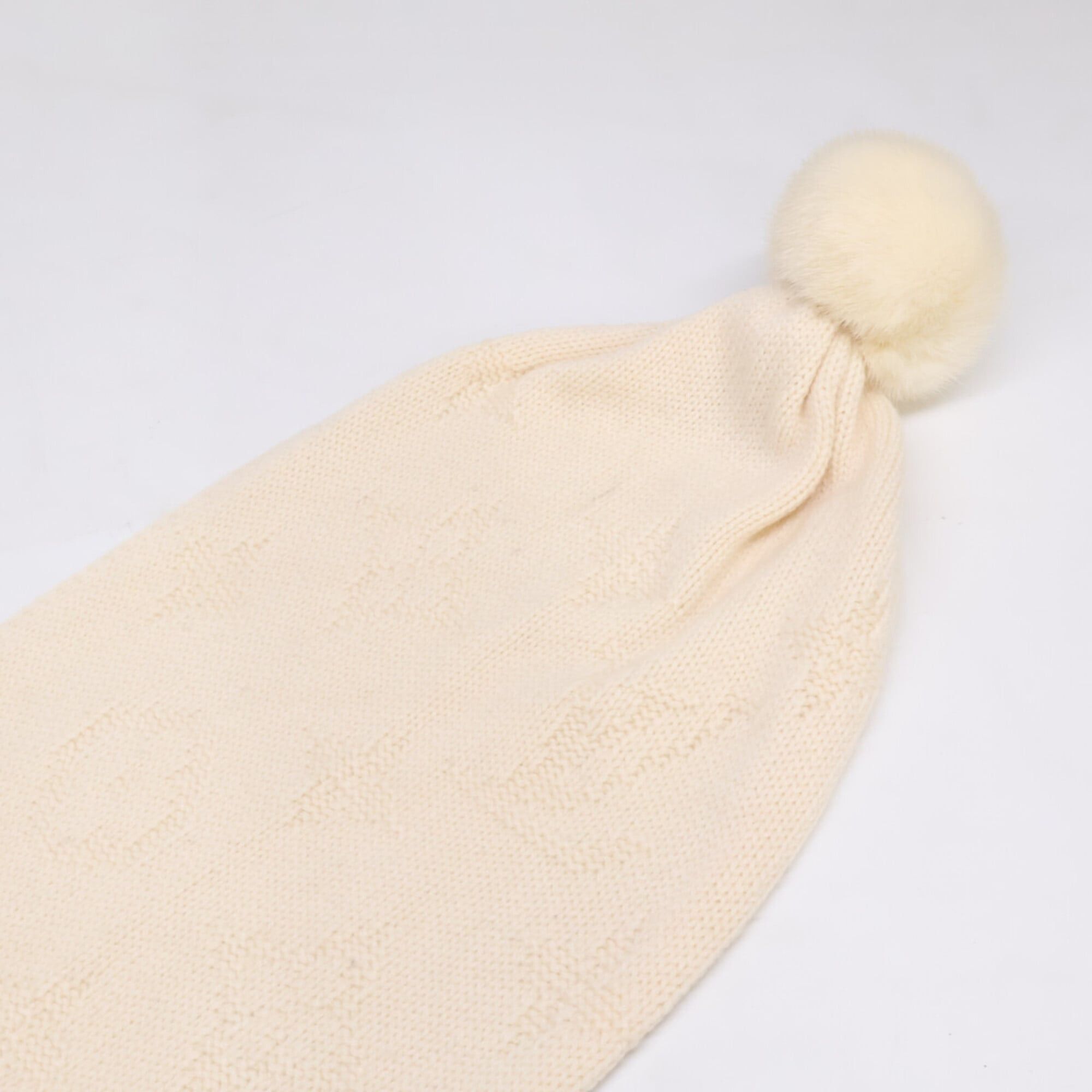 Louis Vuitton LOUIS VUITTON 401910 Mink Fur Pom Cashmere Stole Scarf Ivory Women's Size ONE SIZE - 4 Thumbnail