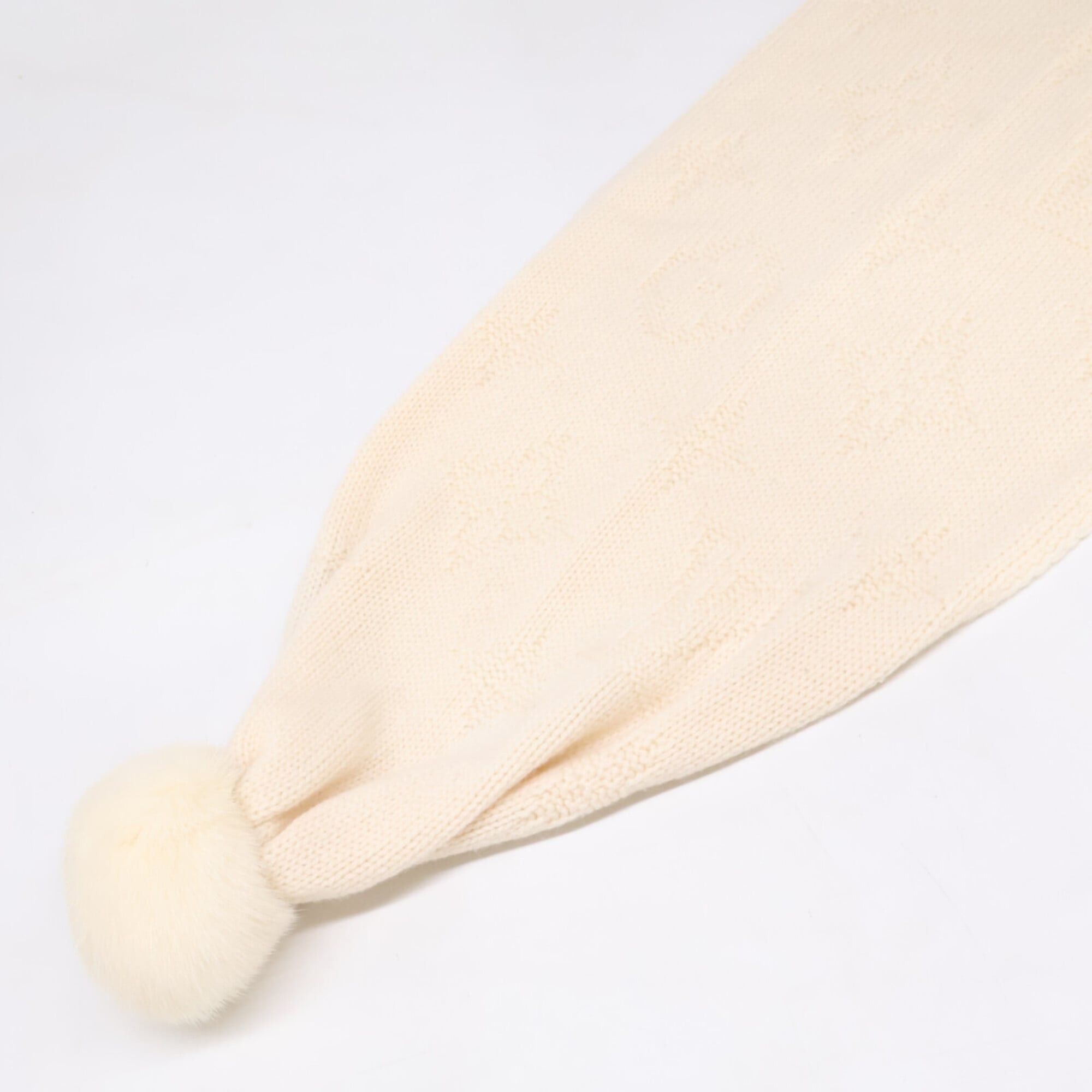 Louis Vuitton LOUIS VUITTON 401910 Mink Fur Pom Cashmere Stole Scarf Ivory Women's Size ONE SIZE - 2 Thumbnail