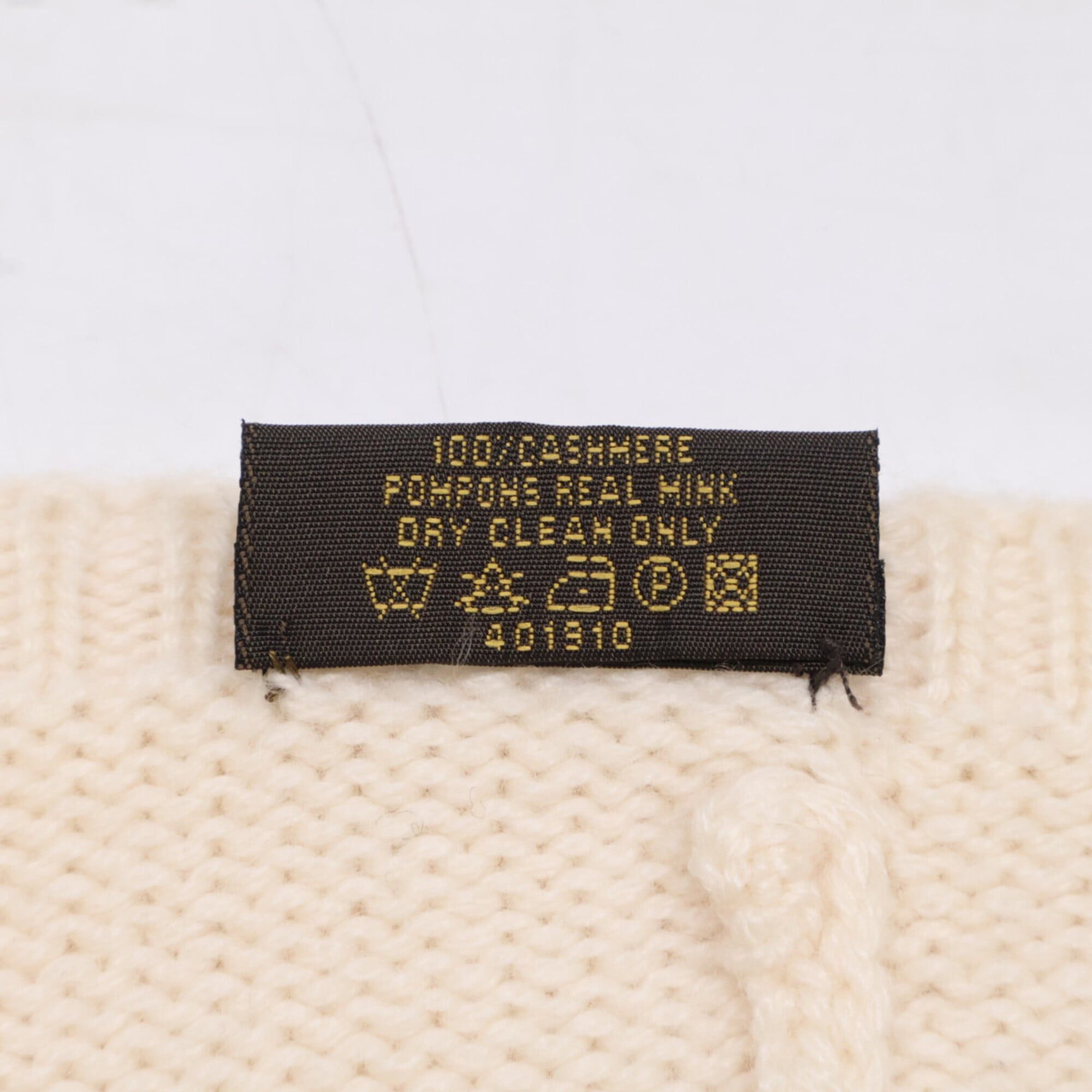 Louis Vuitton LOUIS VUITTON 401910 Logo Mink Fur Cashmere Knit Hat, Ivory, Women's Size ONE SIZE - 7 Thumbnail