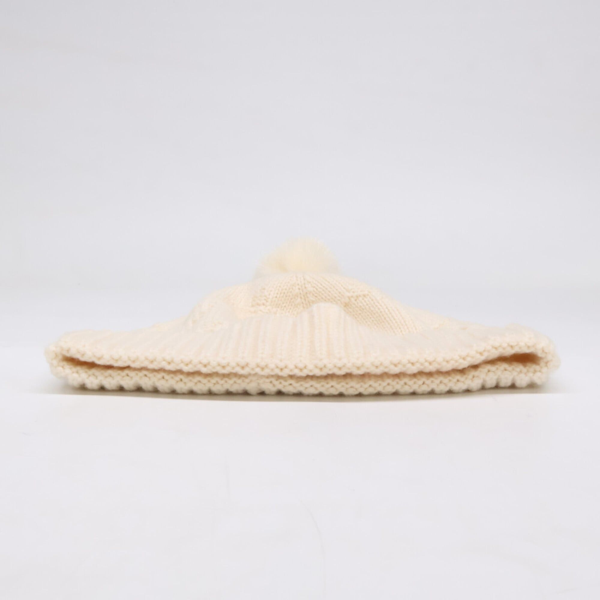Louis Vuitton LOUIS VUITTON 401910 Logo Mink Fur Cashmere Knit Hat, Ivory, Women's Size ONE SIZE - 3 Thumbnail