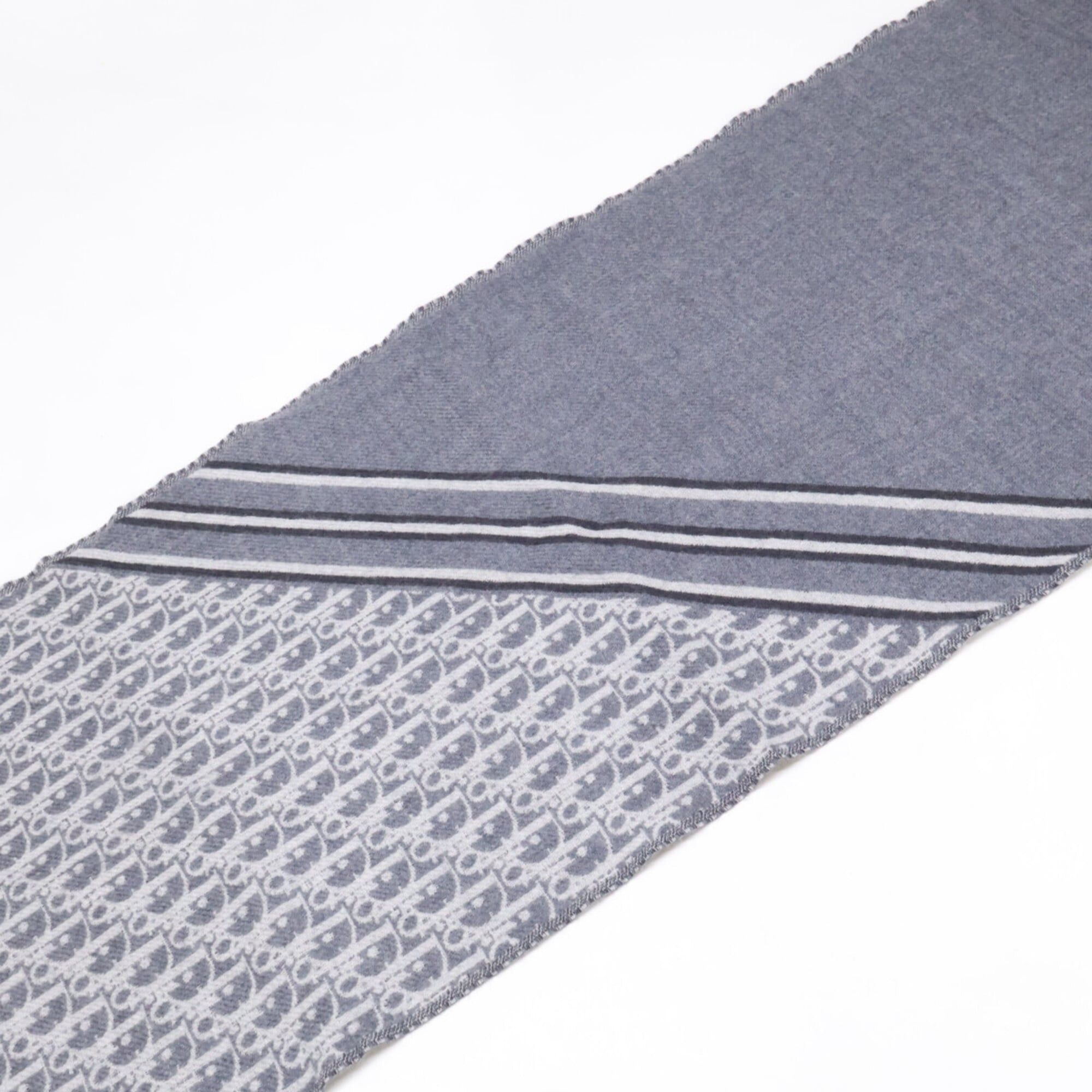 Dior Christian Dior DIOR 18E0005A0479 Oblique Wool Stole Scarf, Gray, Women's Size ONE SIZE - 3 Thumbnail